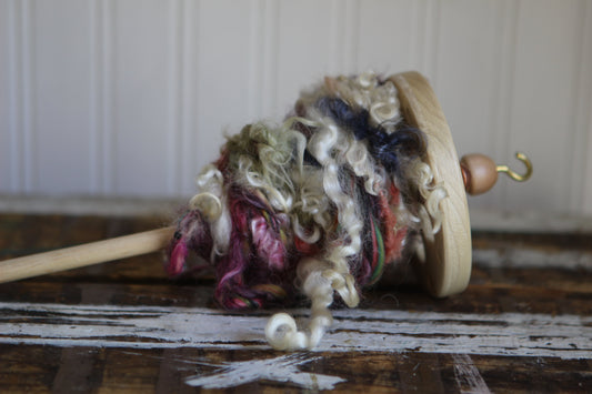 SPINDLING Method 2 - spinning art yarn from curly long wool locks on a drop spindle