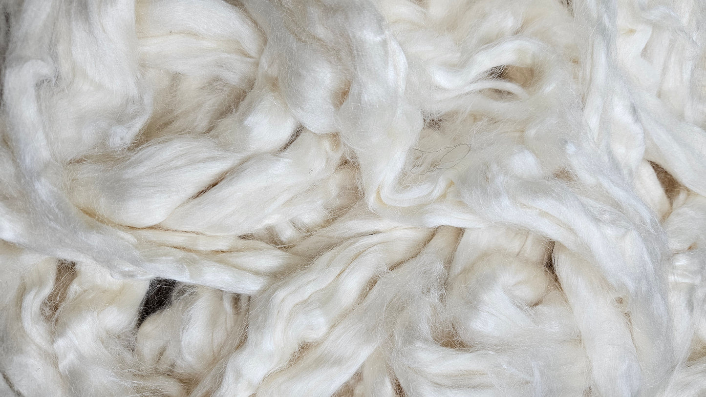 MULBERRY SILK - undyed natural A grade white mulberry silk sliver for blending, felting, and papermaking - 1 oz | 28 g