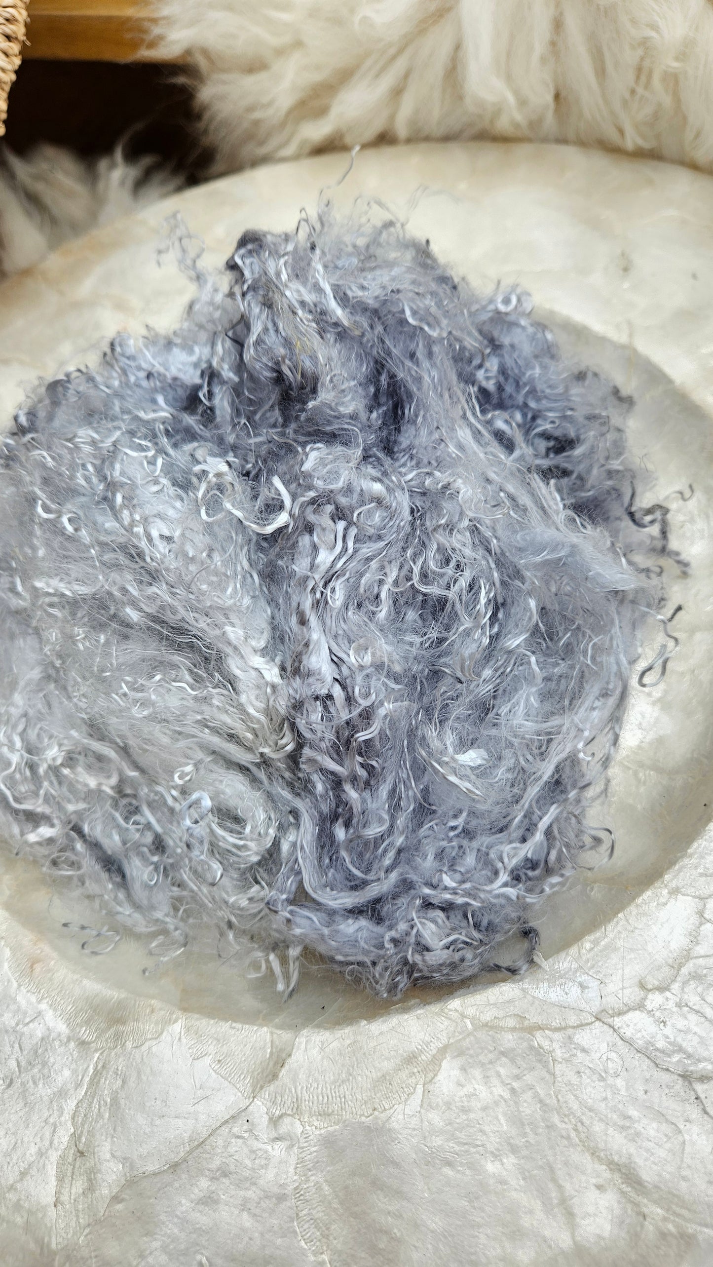 SILVER Eucalyptus Crimp Hand Dyed Effects Fiber - 1 ounce