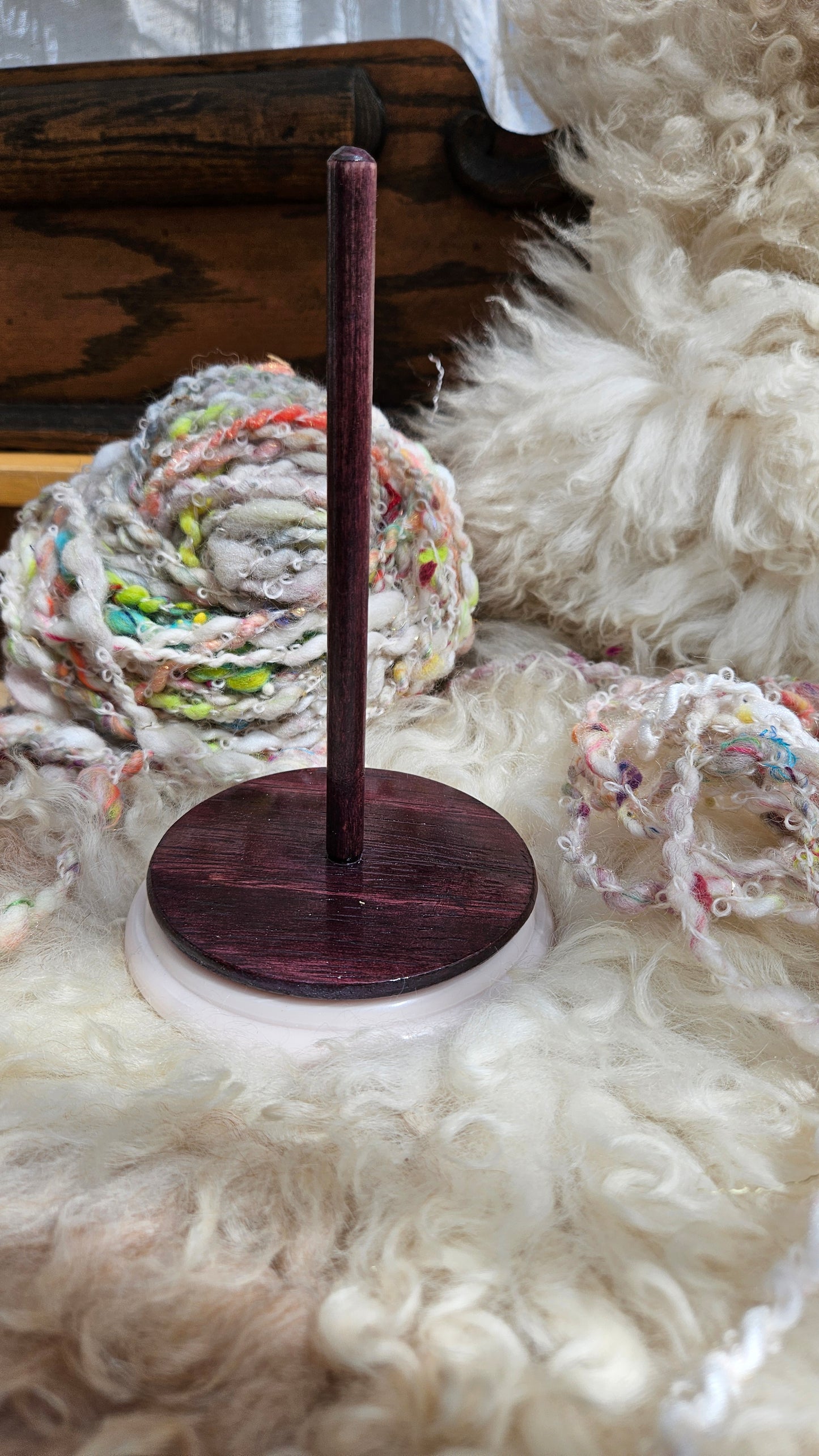 Handcrafted Yarn Bobbin Spinning Stand in Corian and Wood - S2