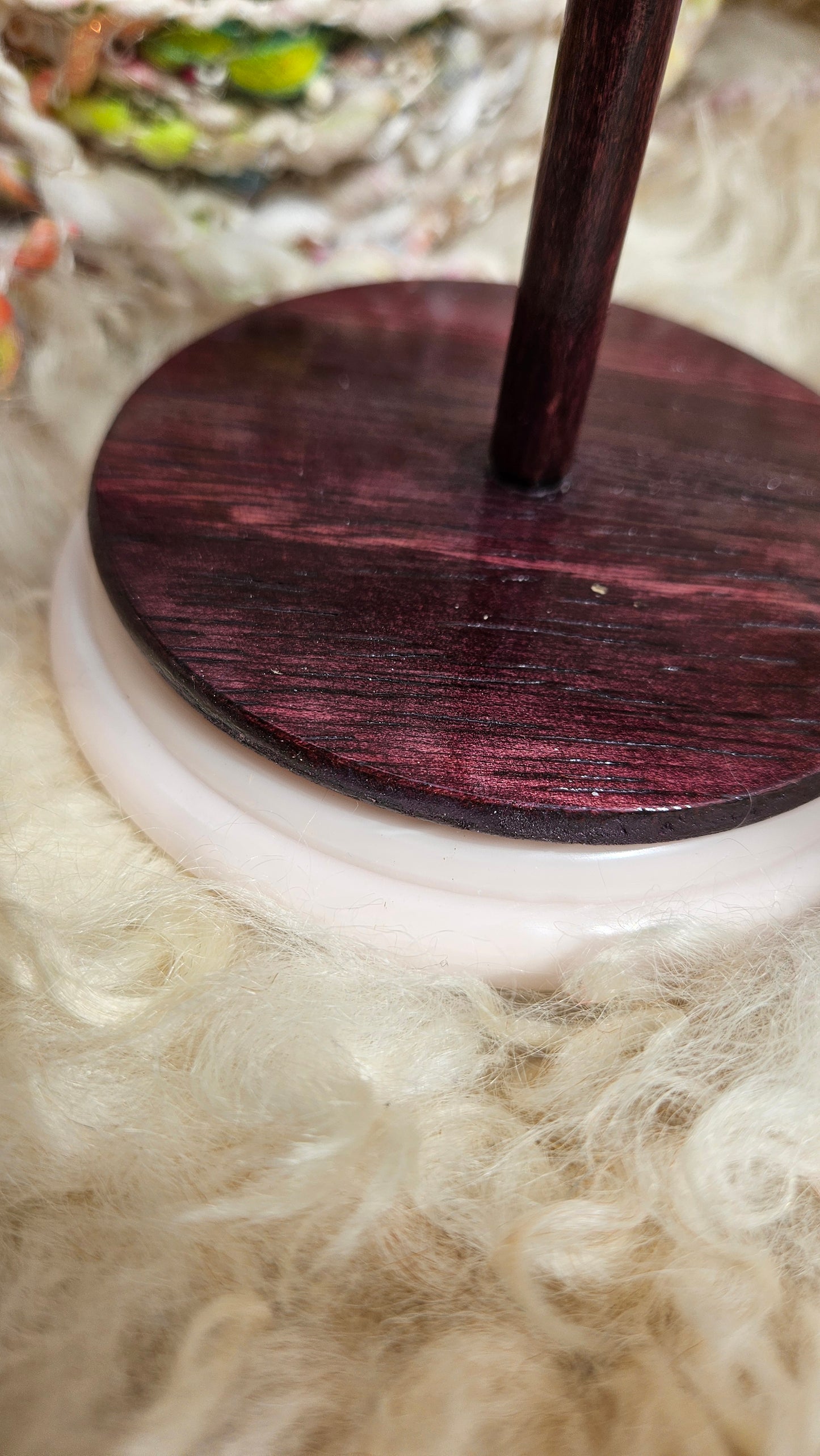 Handcrafted Yarn Bobbin Spinning Stand in Corian and Wood - S2