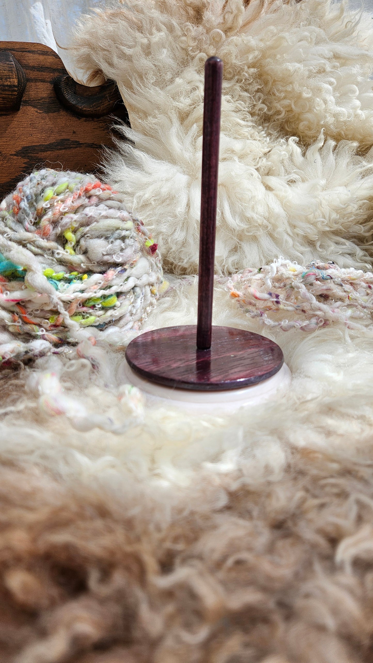 Handcrafted Yarn Bobbin Spinning Stand in Corian and Wood - S2