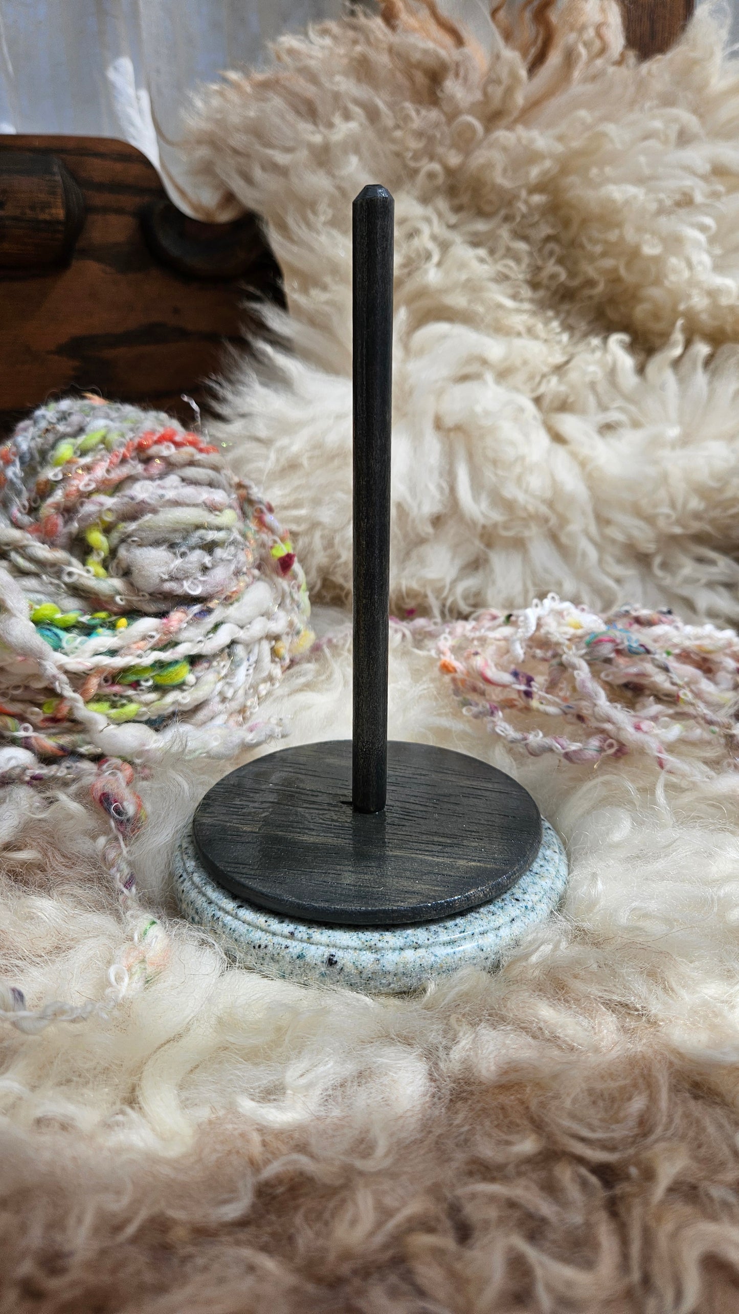 YARN CAKE SPINNER - hold your cakes of yarn while you knit or crochet - handmade in Corian - 4 inch base 3