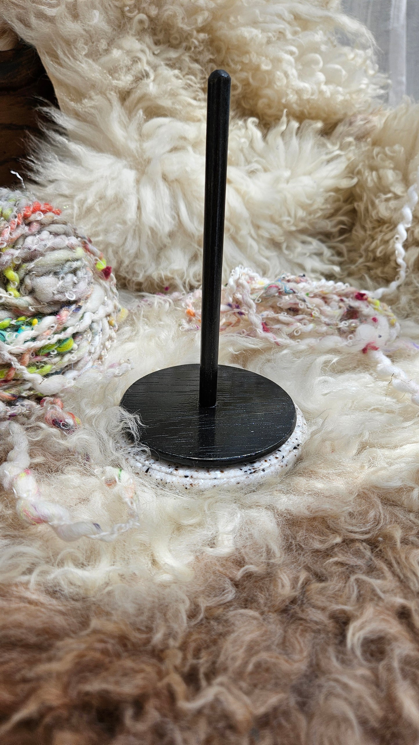 YARN CAKE SPINNER - hold your cakes of yarn while you knit or crochet - handmade in Corian - 4 inch base 5