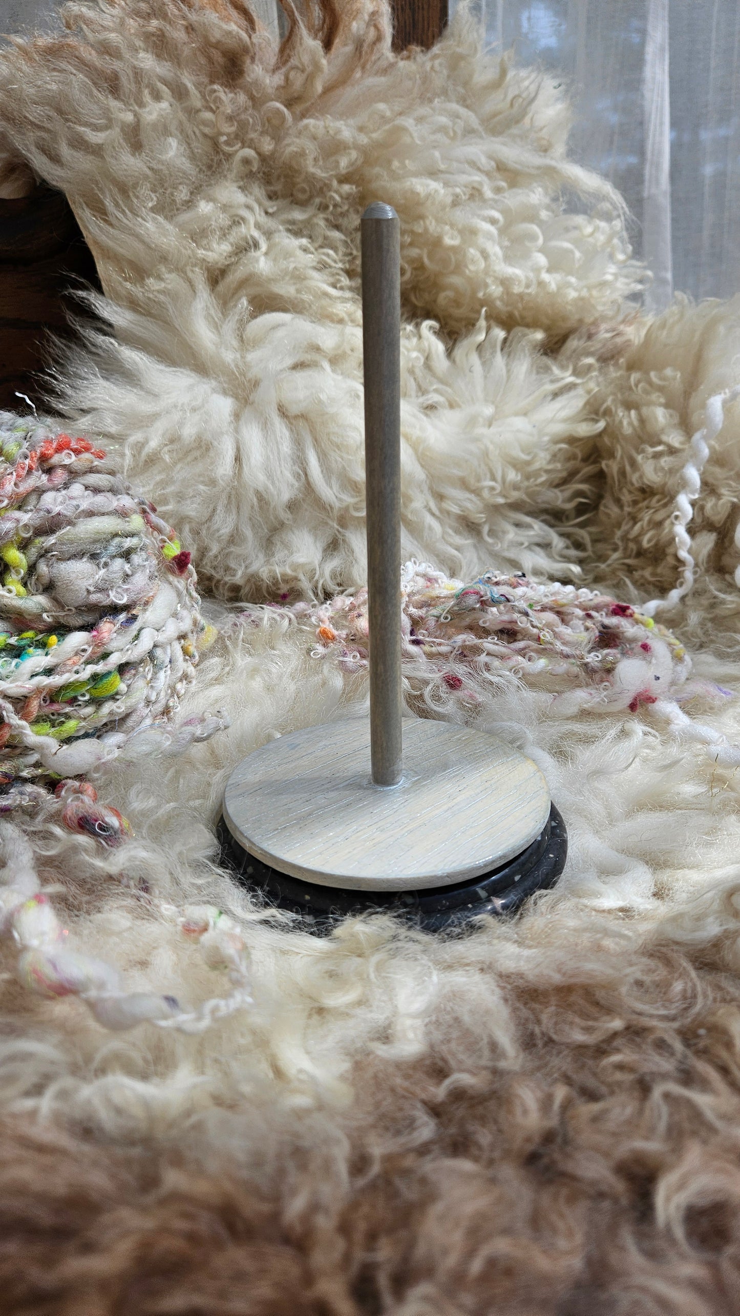 YARN CAKE SPINNER - hold your cakes of yarn while you knit or crochet - handmade in Corian - 4 inch base 6