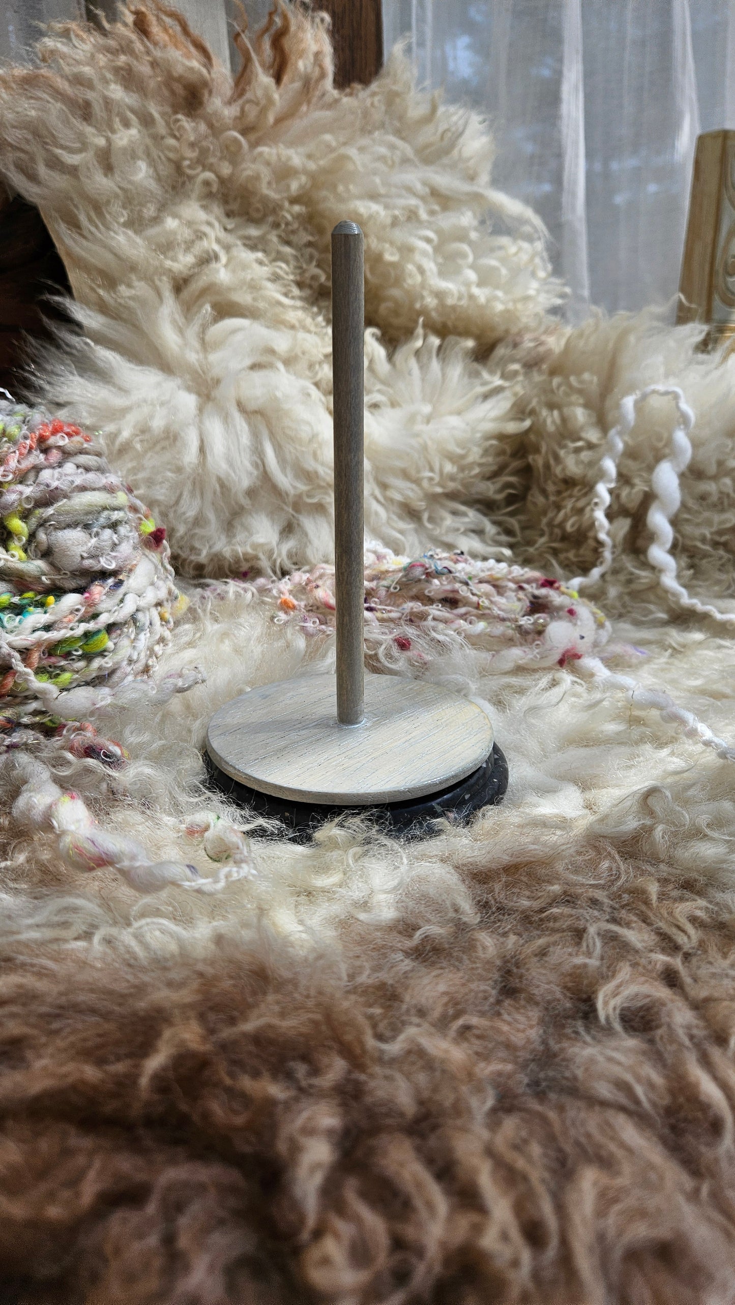 YARN CAKE SPINNER - hold your cakes of yarn while you knit or crochet - handmade in Corian - 4 inch base 6