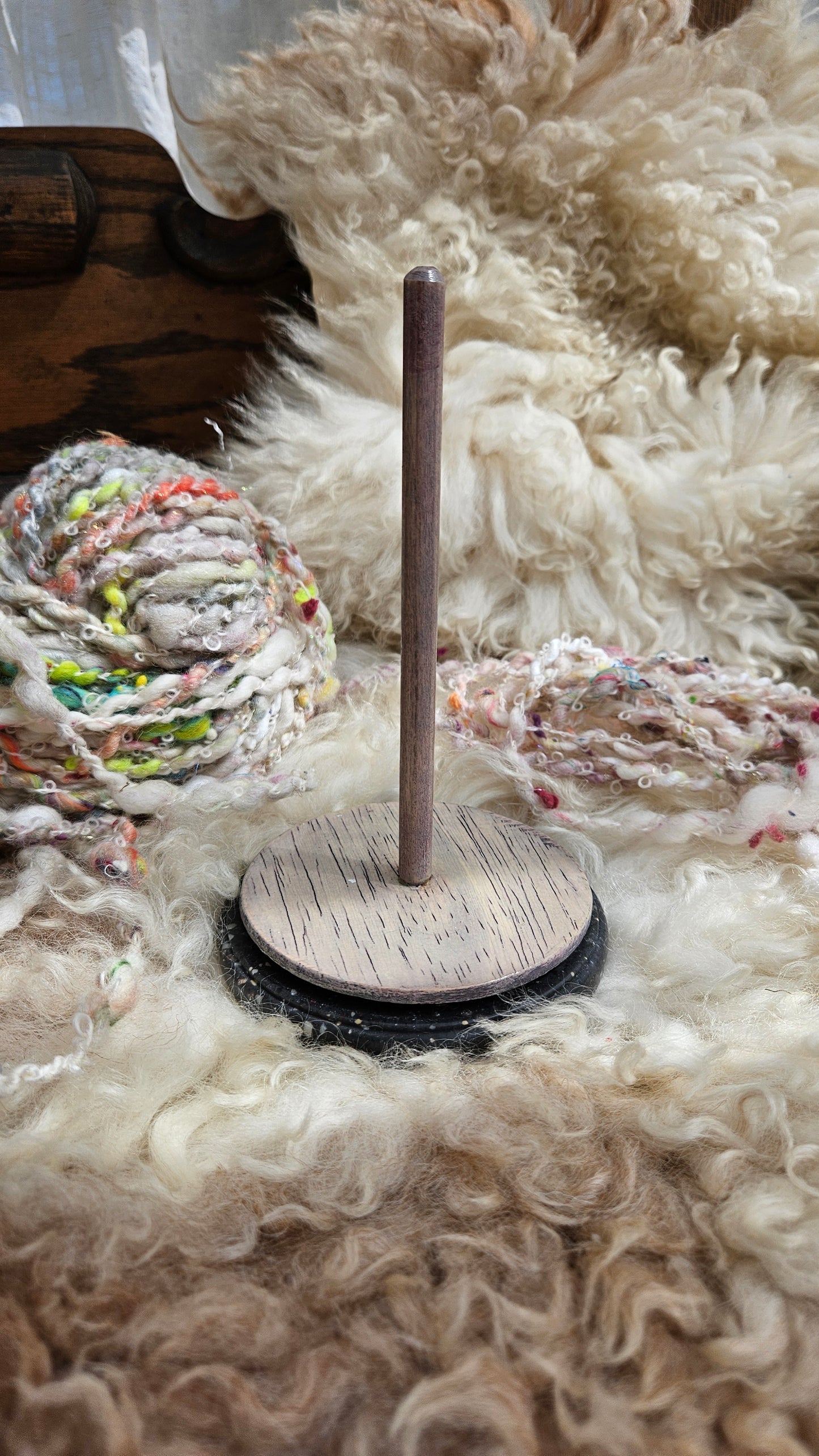 YARN CAKE SPINNER - hold your cakes of yarn while you knit or crochet - handmade in Corian - 4 inch base 8