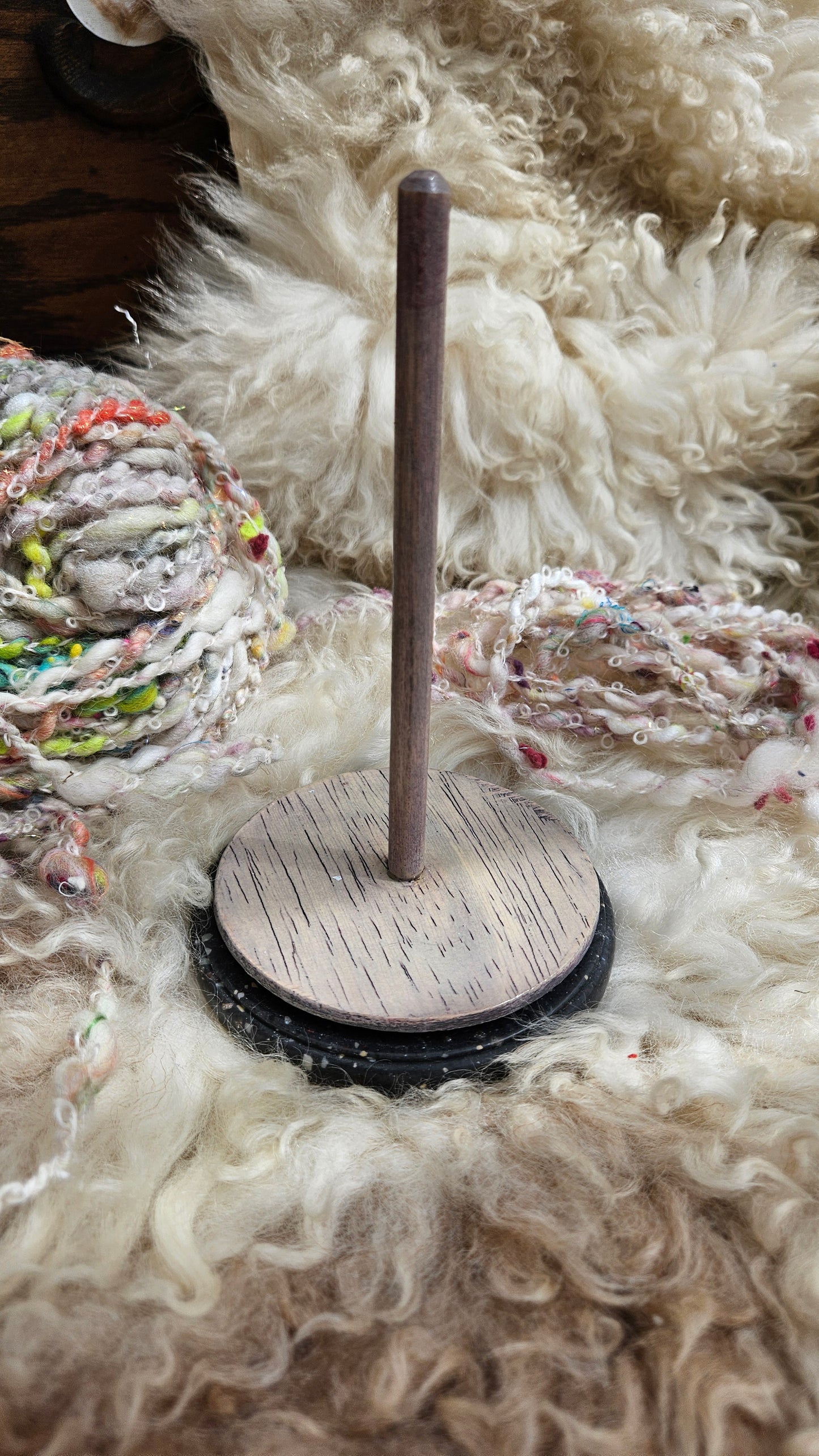 YARN CAKE SPINNER - hold your cakes of yarn while you knit or crochet - handmade in Corian - 4 inch base 8