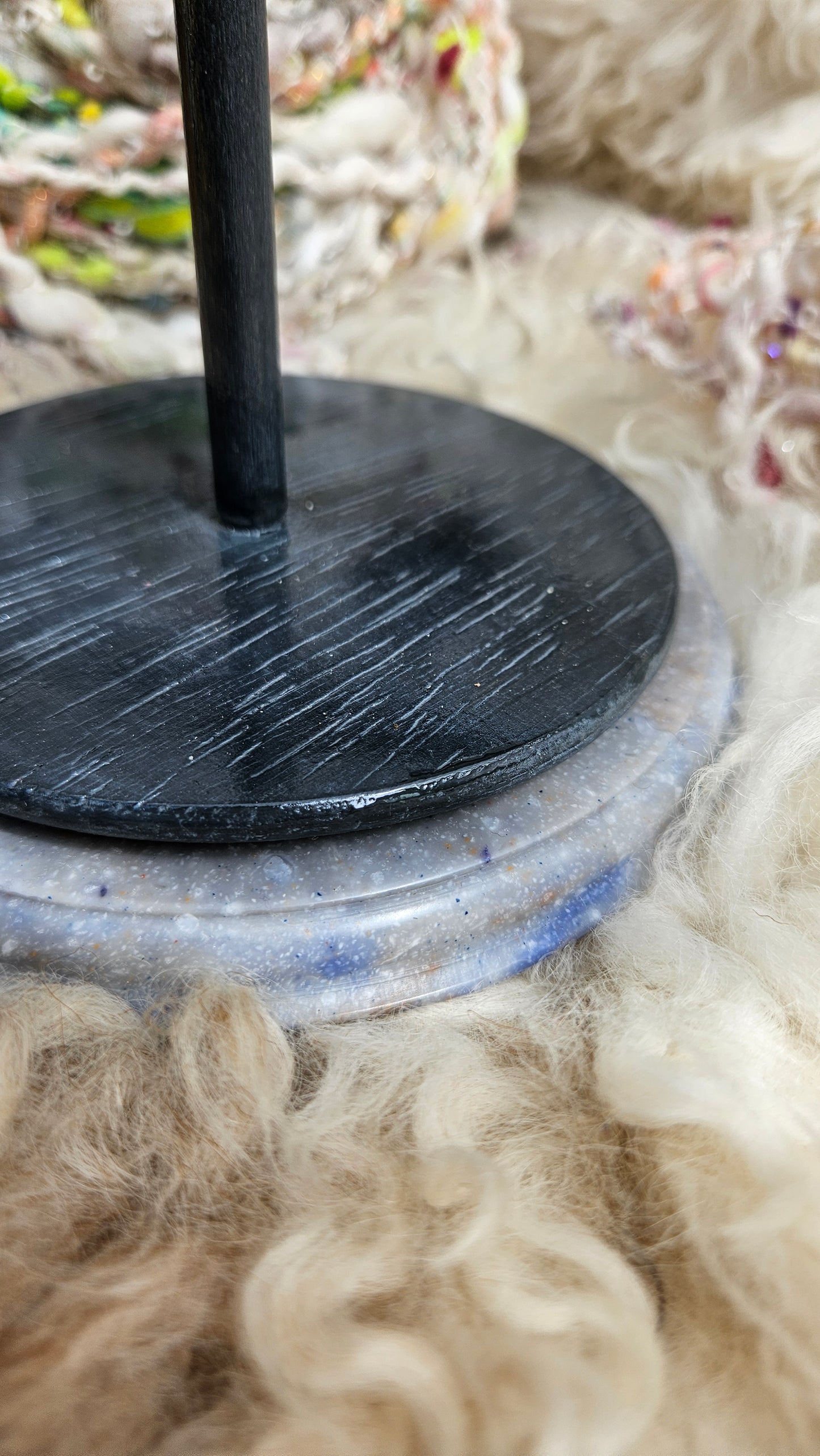 Handcrafted Yarn Bobbin Spinning Stand in Corian and Wood - M1