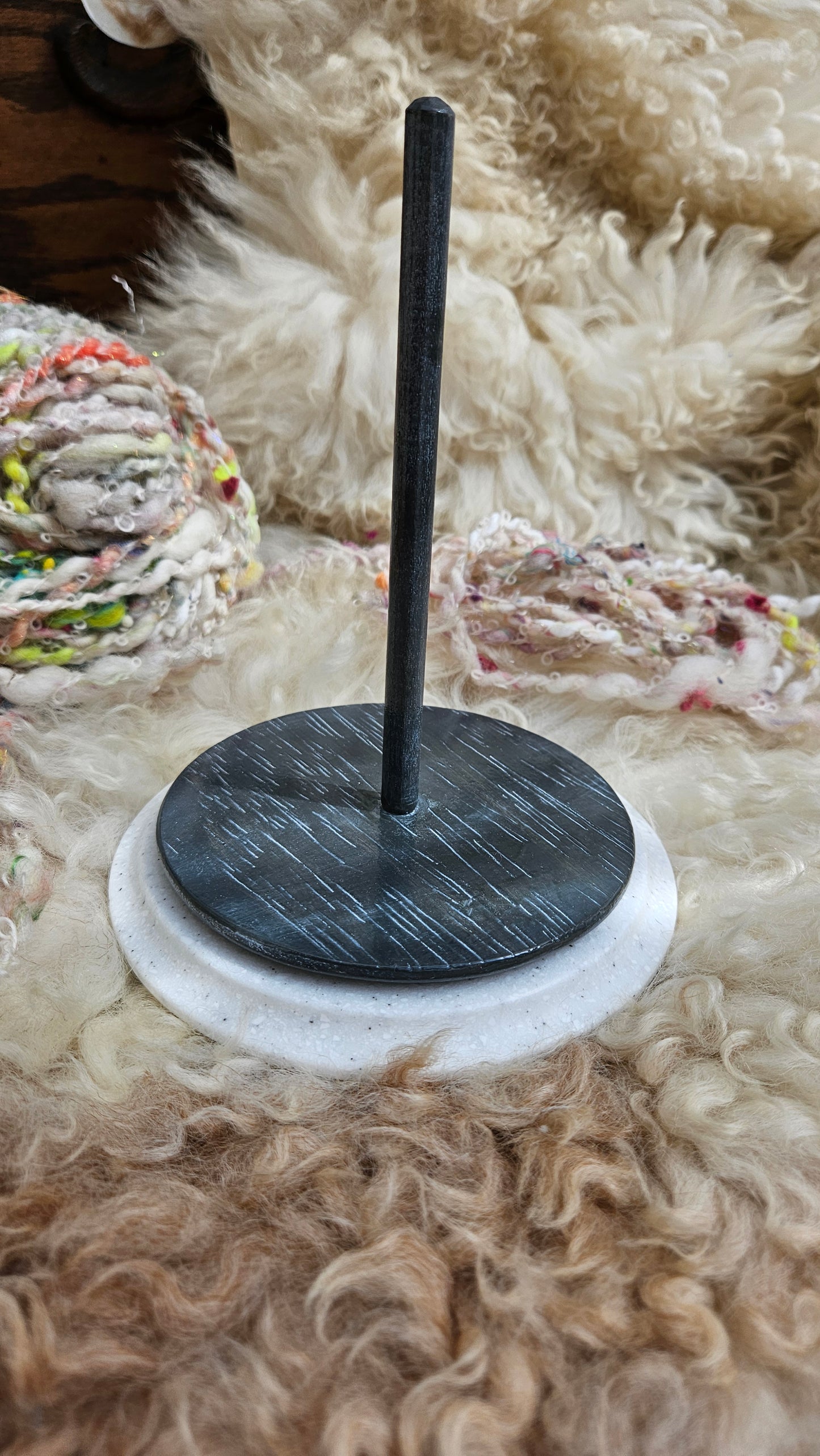 YARN CAKE SPINNER - hold your cakes of yarn while you knit or crochet - handmade in Corian - 6 inch base 2