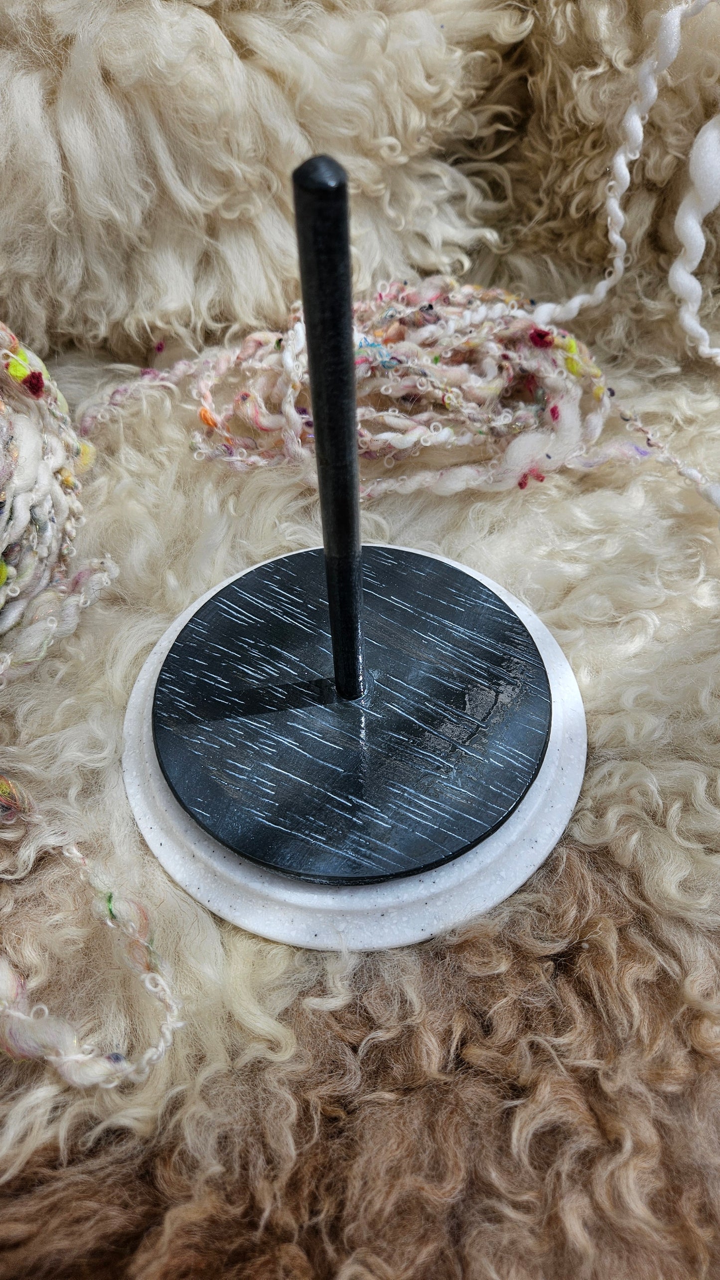YARN CAKE SPINNER - hold your cakes of yarn while you knit or crochet - handmade in Corian - 6 inch base 2