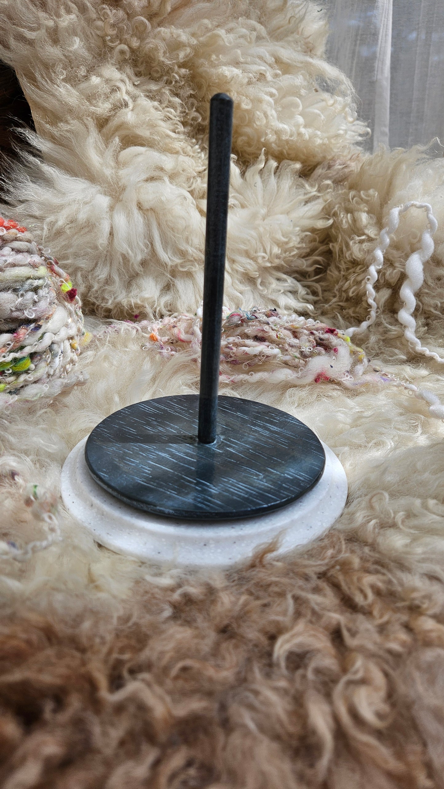 YARN CAKE SPINNER - hold your cakes of yarn while you knit or crochet - handmade in Corian - 6 inch base 2