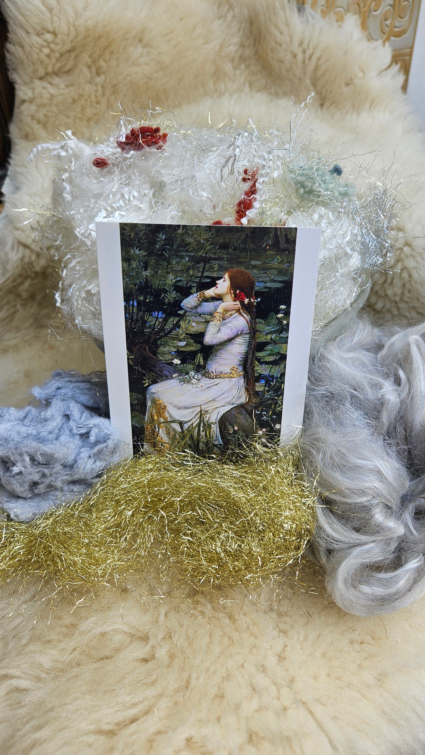 OPHELIA'S SILVER SILK DRESS - limited edition Waterhouse Pre-Raphaelite inspired luxury fiber artist kit for fiber blending and felting - 2.5 oz | 71 g