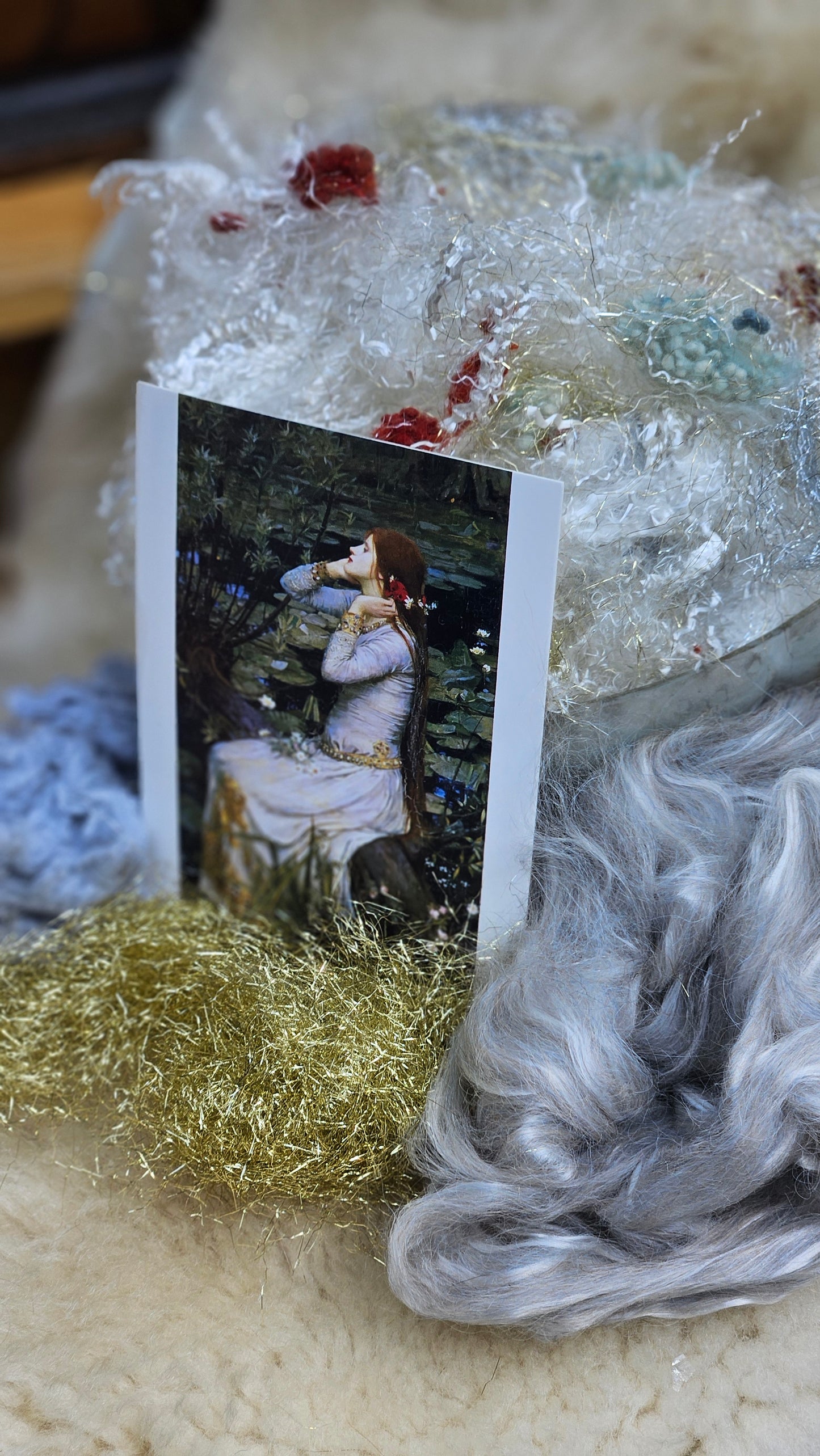 OPHELIA'S SILVER SILK DRESS - limited edition Waterhouse Pre-Raphaelite inspired luxury fiber artist kit for fiber blending and felting - 2.5 oz | 71 g