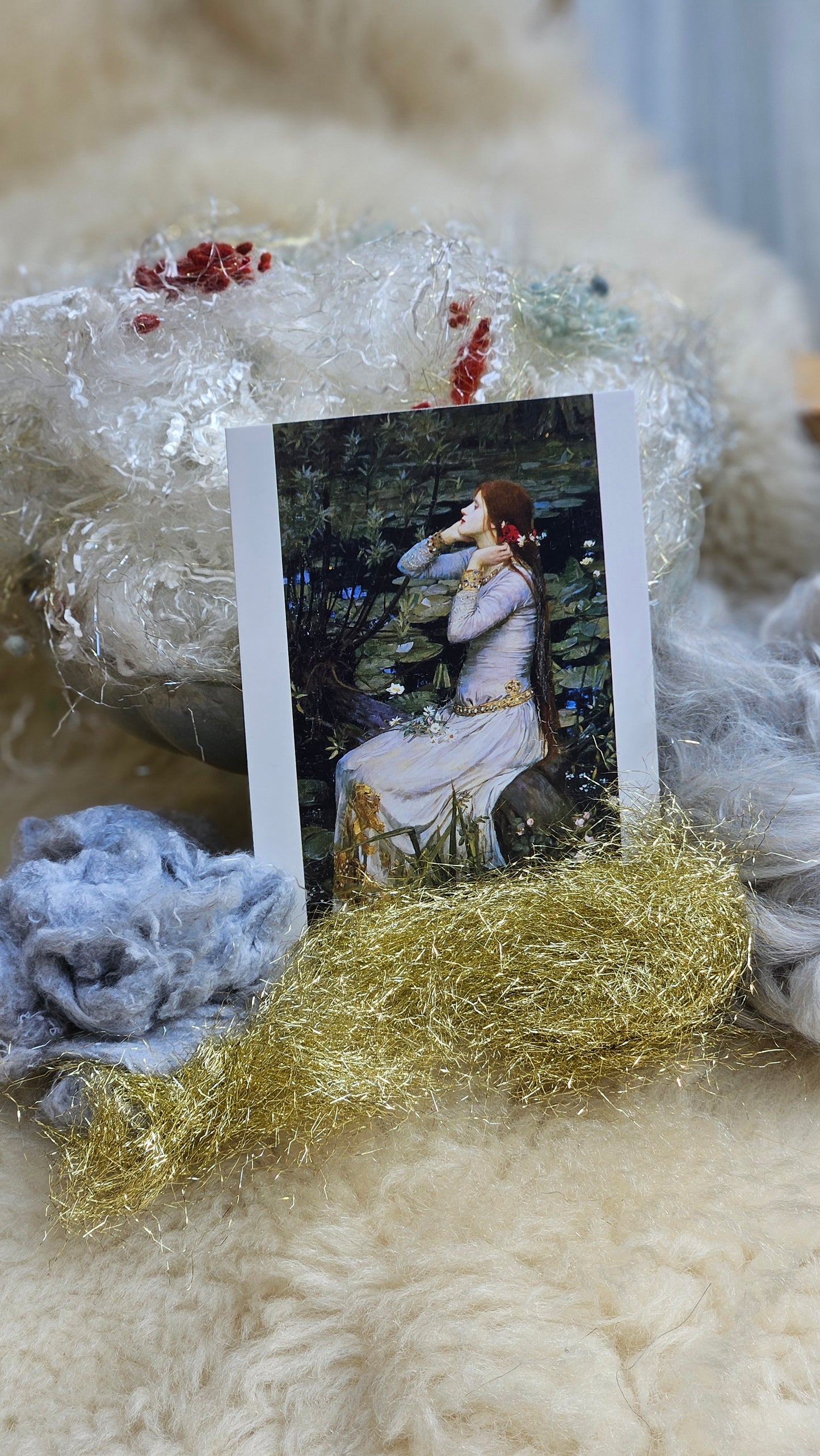 OPHELIA'S SILVER SILK DRESS - limited edition Waterhouse Pre-Raphaelite inspired luxury fiber artist kit for fiber blending and felting - 2.5 oz | 71 g