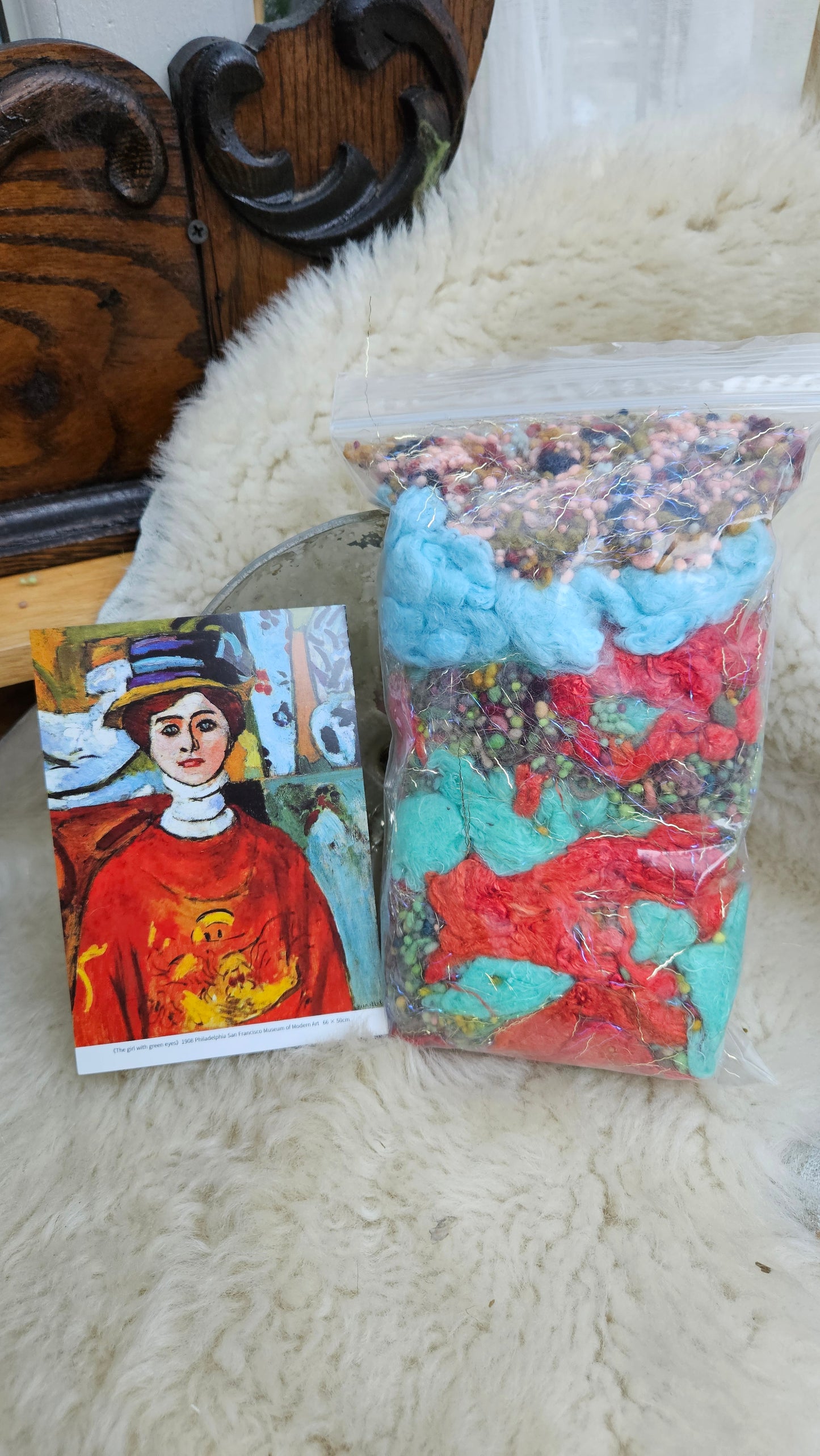 GIRL WITH THE GREEN EYES Matisse Inspired Fiber Art Texture Wool Blend Kit - 2.5 ounces