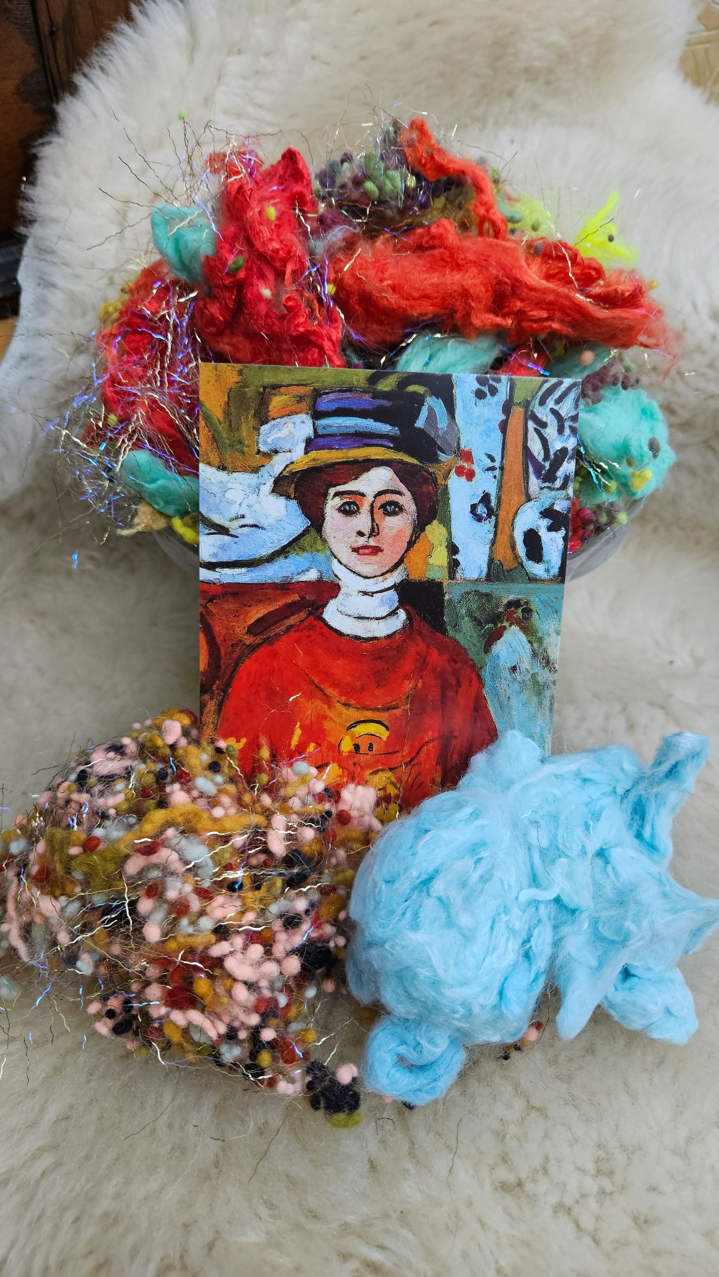 GIRL WITH THE GREEN EYES Matisse Inspired Fiber Art Texture Wool Blend Kit - 2.5 ounces