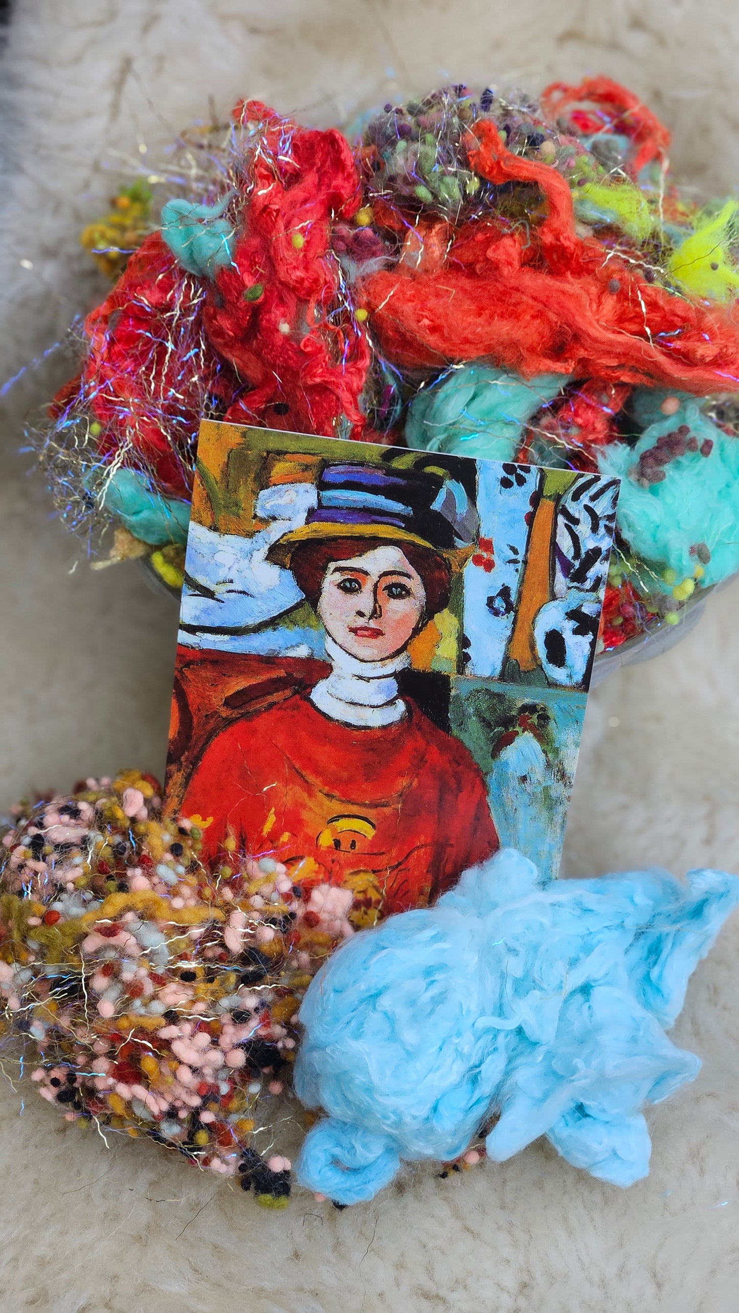 GIRL WITH THE GREEN EYES Matisse Inspired Fiber Art Texture Wool Blend Kit - 2.5 ounces