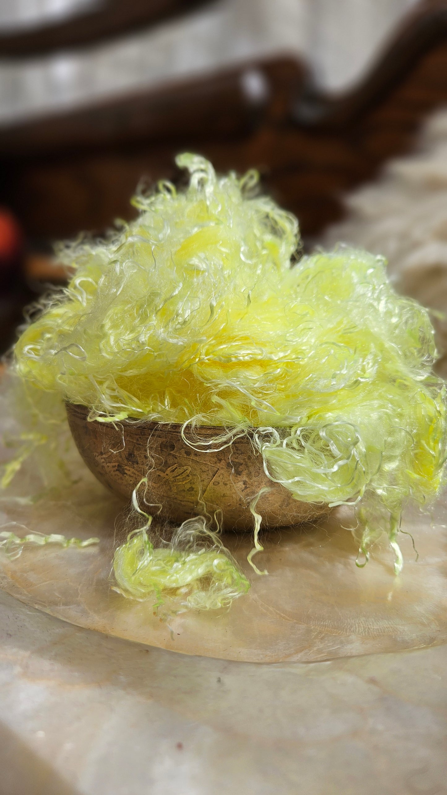 SULPHUR - hand-dyed eucalyptus crimp faux-silk for art yarn embellishing, fiber blending, felting, and papermaking - 2 oz | 57 g