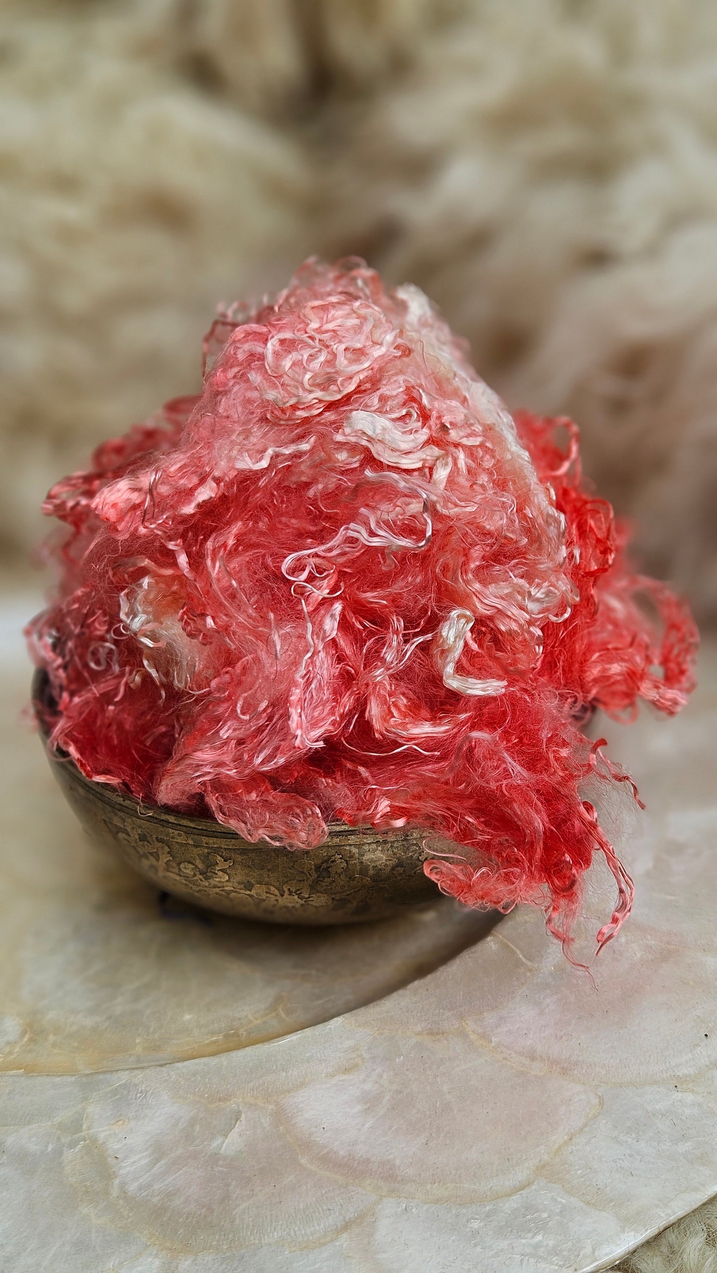 CORAL - hand-dyed eucalyptus crimp faux-silk for art yarn embellishing, fiber blending, felting, and papermaking - 2 oz | 57 g