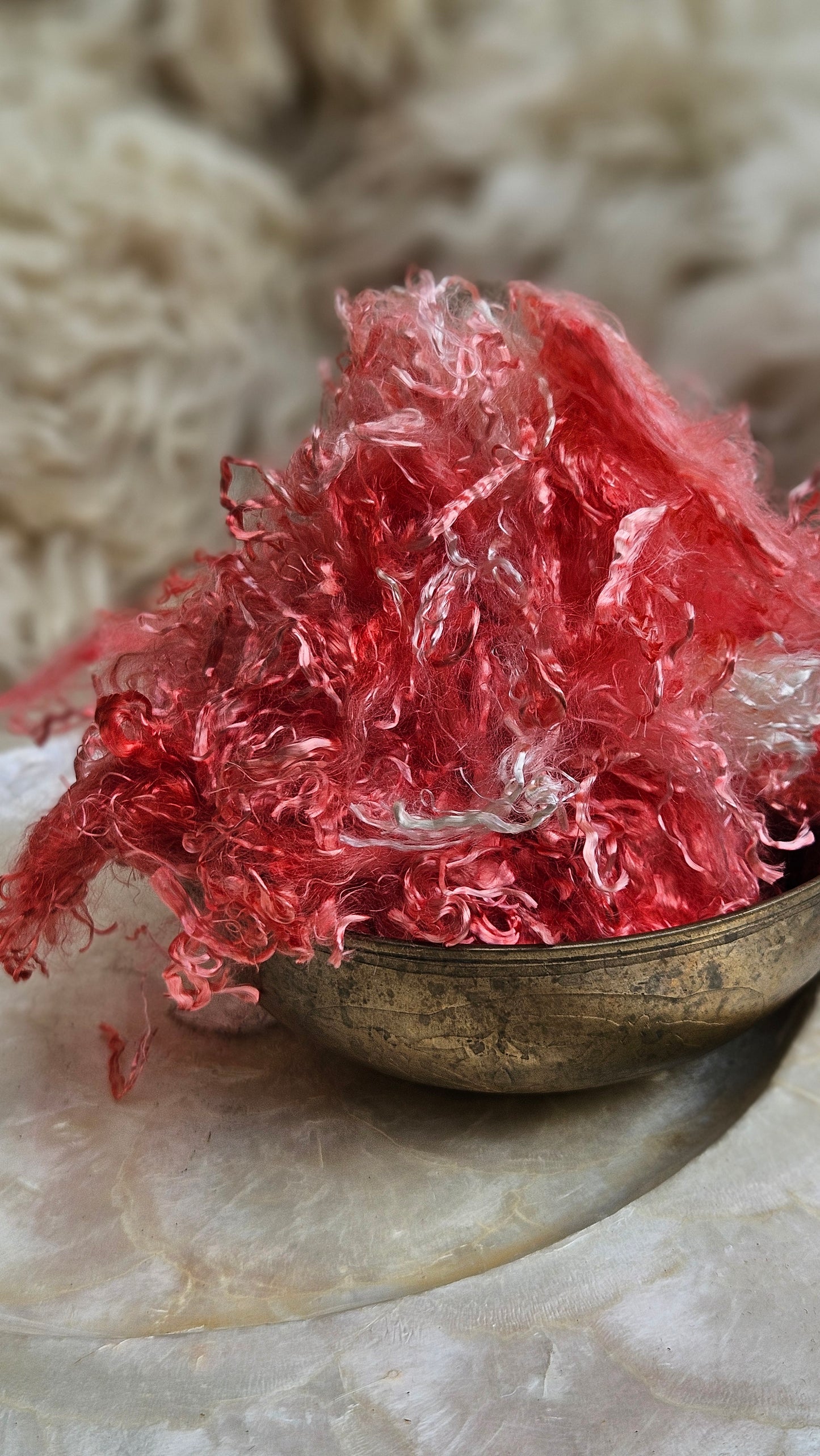 CORAL - hand-dyed eucalyptus crimp faux-silk for art yarn embellishing, fiber blending, felting, and papermaking - 2 oz | 57 g