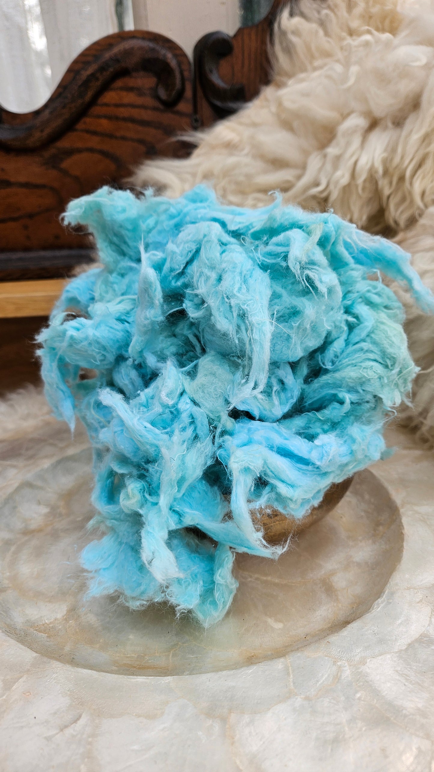 BLUET - hand-dyed recycled cotton noil "feathers" effects texture for blending, felting, and papermaking - 2.5 oz | 71 g