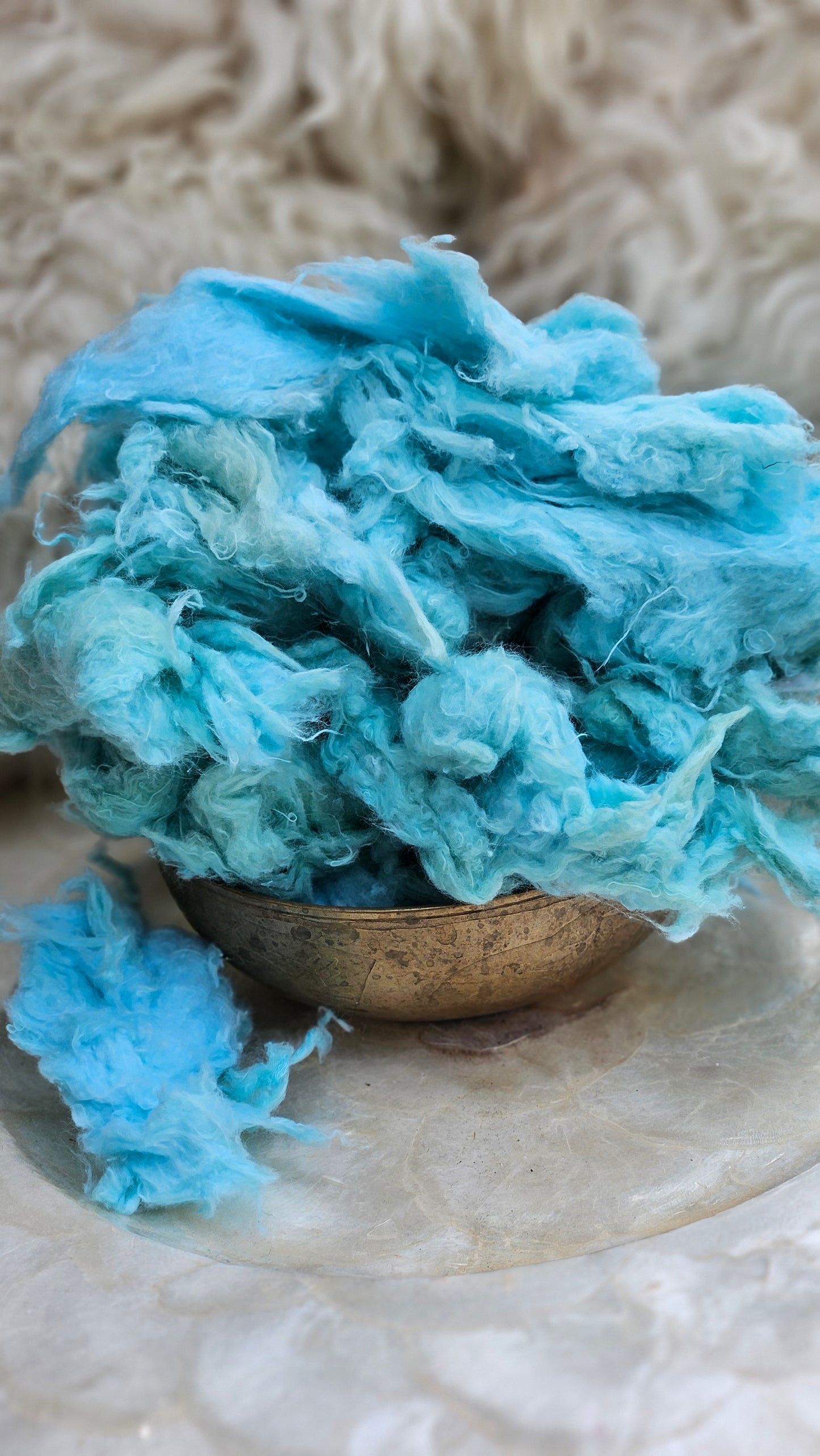 BLUET - hand-dyed recycled cotton noil "feathers" effects texture for blending, felting, and papermaking - 2.5 oz | 71 g