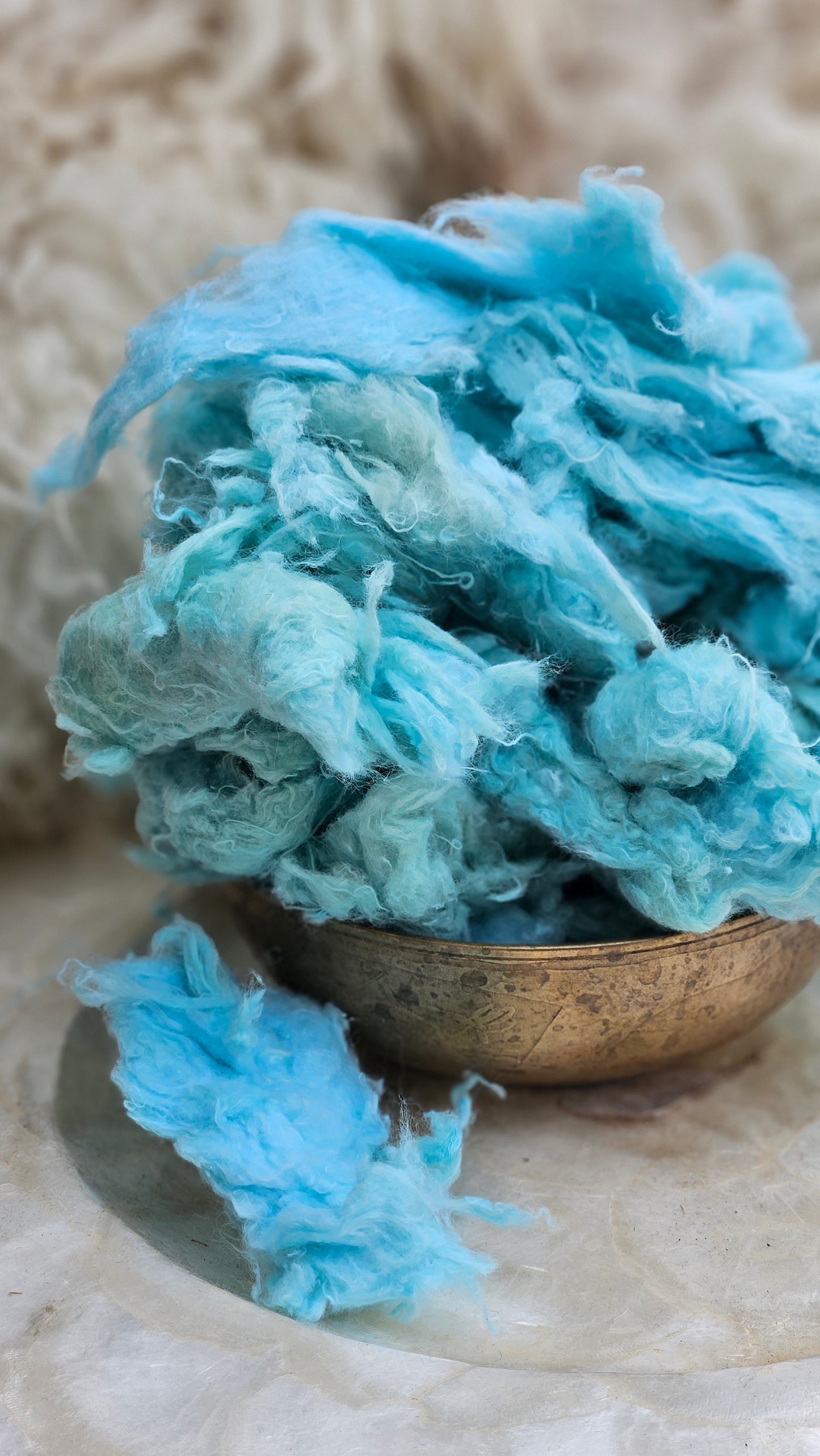 BLUET - hand-dyed recycled cotton noil "feathers" effects texture for blending, felting, and papermaking - 2.5 oz | 71 g