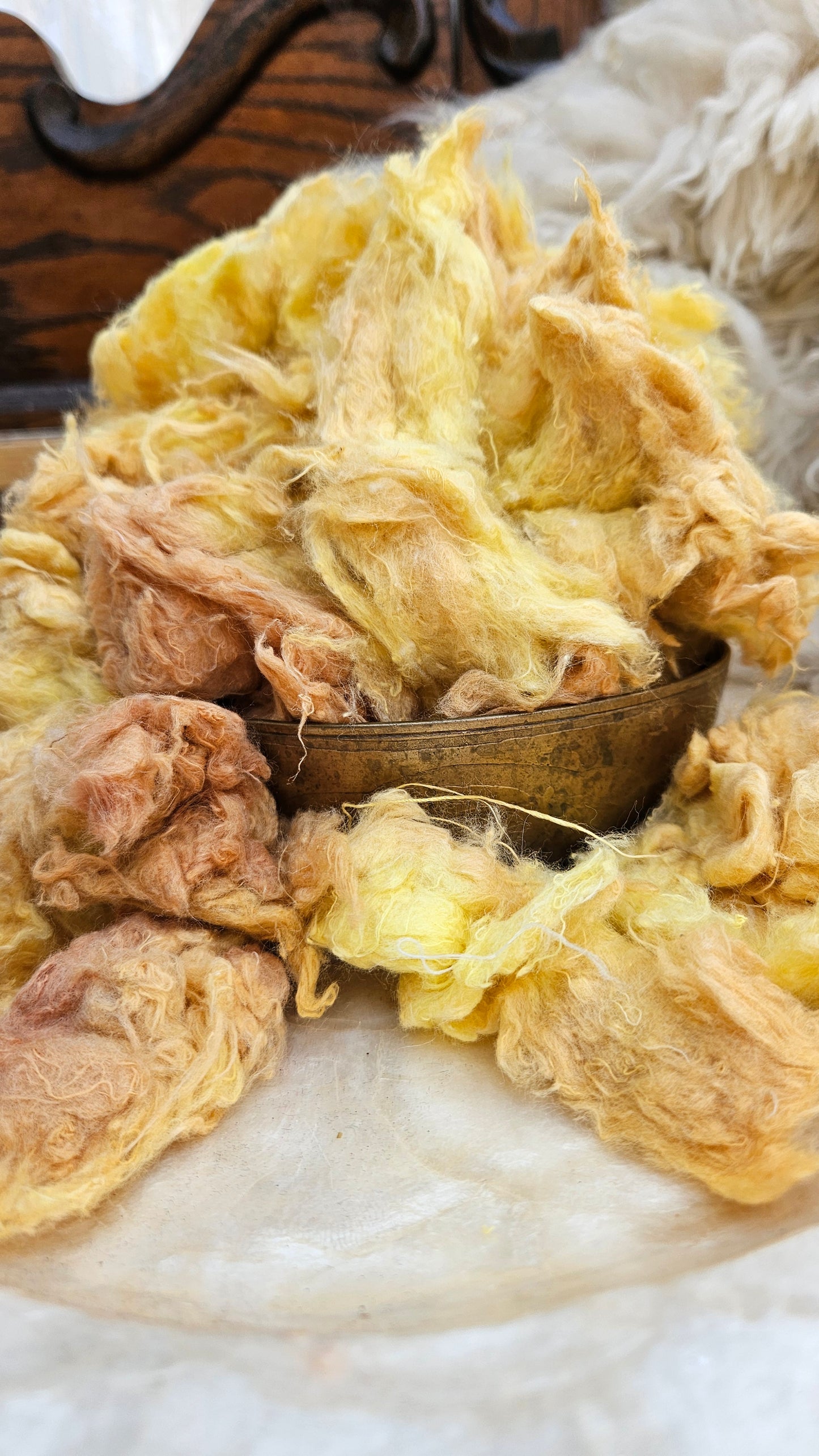 WHEAT - hand-dyed recycled cotton noil "feathers" effects texture for blending, felting, and papermaking - 2.5 oz | 71 g