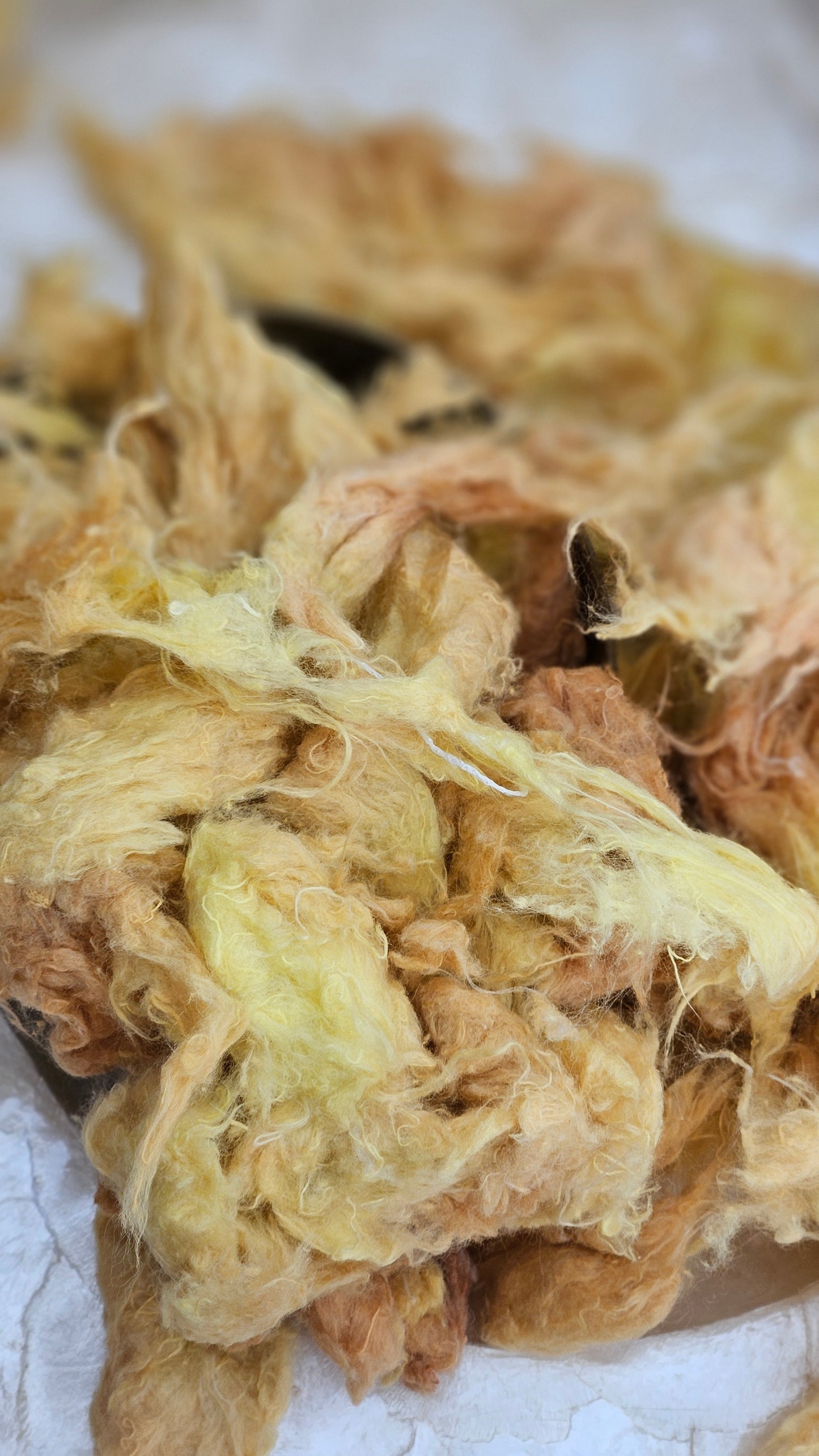 WHEAT - hand-dyed recycled cotton noil "feathers" effects texture for blending, felting, and papermaking - 2.5 oz | 71 g