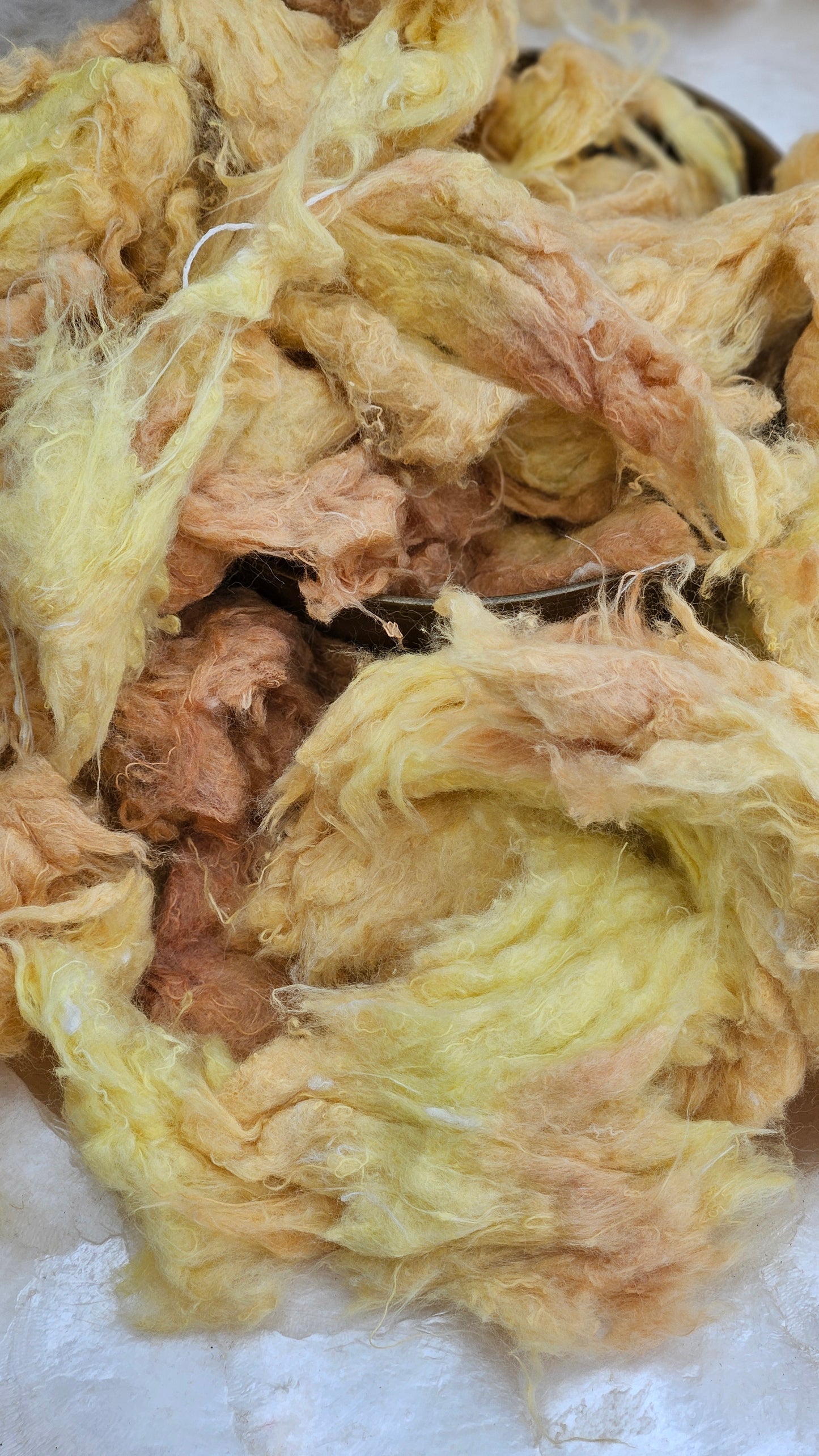 WHEAT - hand-dyed recycled cotton noil "feathers" effects texture for blending, felting, and papermaking - 2.5 oz | 71 g