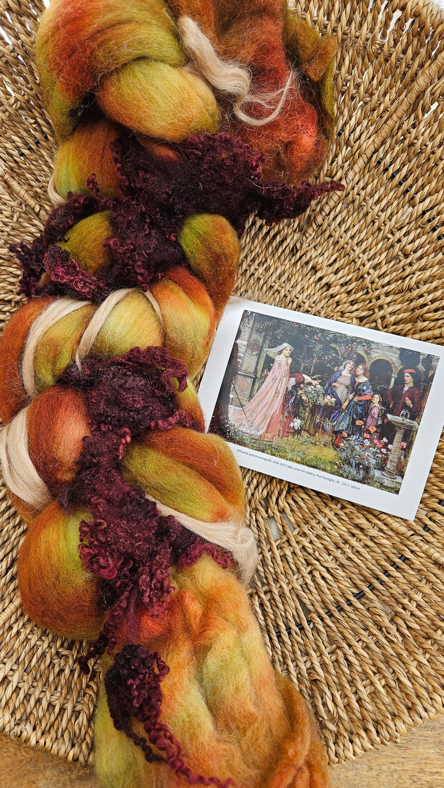 LUXE ART ROVING - hand-dyed Polwarth Alpaca BFL - Waterhouse Miranda and the Tempest Collection 123 - 3.3 oz