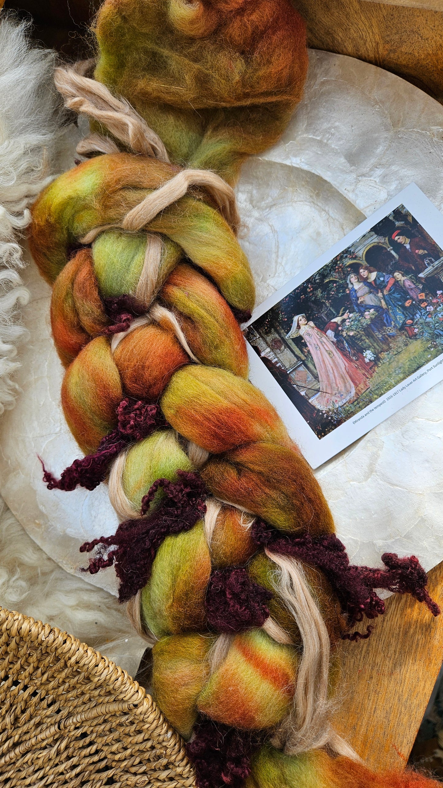LUXE ART ROVING - hand-dyed Polwarth Alpaca BFL - Waterhouse Miranda and the Tempest Collection 123 - 3.3 oz