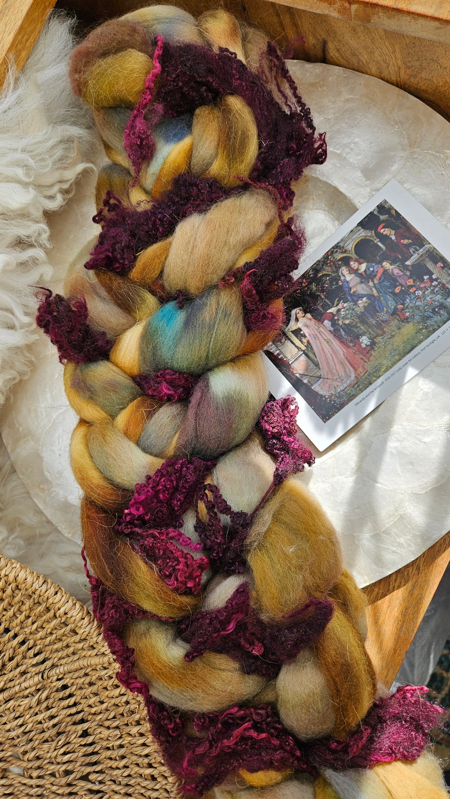 LUXE ART ROVING - hand-dyed Polwarth Alpaca BFL - Waterhouse Miranda and the Tempest Collection 124 - 5.1 oz