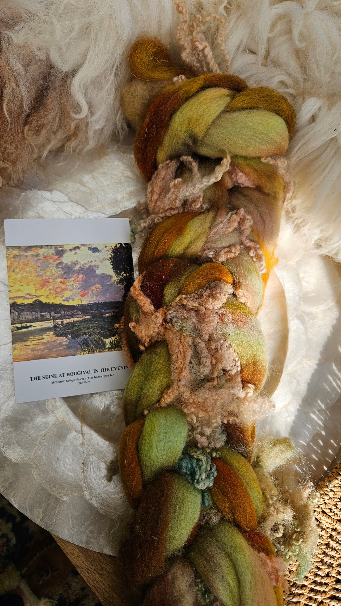 ART ROVING - hand-dyed Polwarth Churro BFL - Monet Seine at Bougival Collection 107 - 4.3 oz