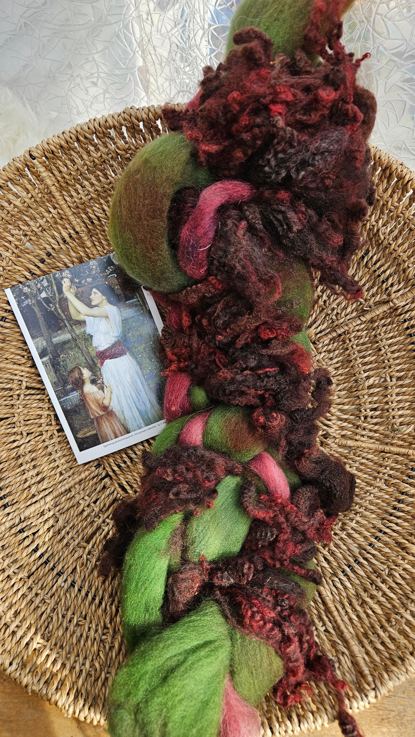 ART ROVING - hand-dyed Polwarth Churro BFL - Waterhouse Gathering Almond Blossoms Collection 101 - 4.3 oz