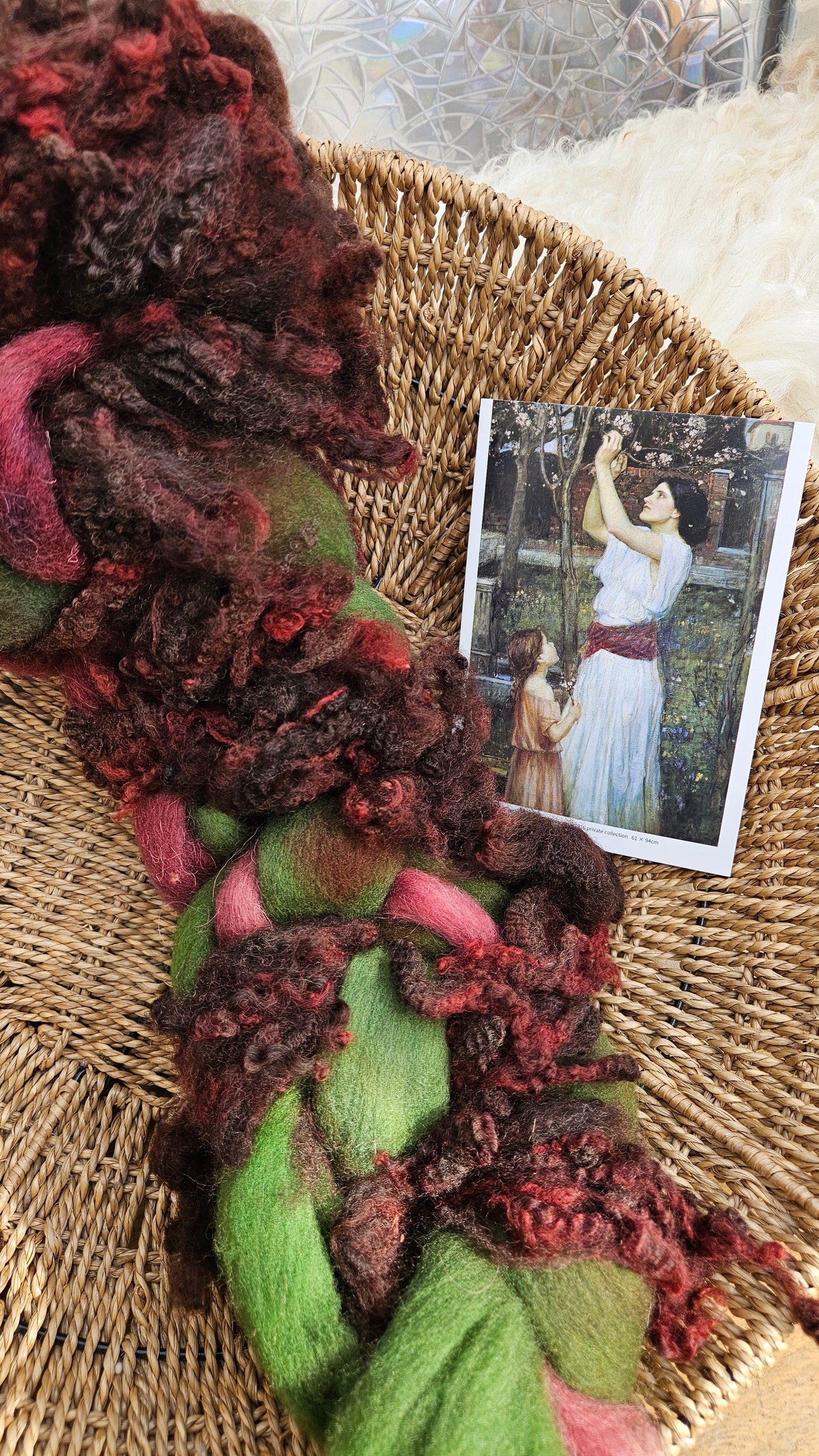 ART ROVING - hand-dyed Polwarth Churro BFL - Waterhouse Gathering Almond Blossoms Collection 101 - 4.3 oz