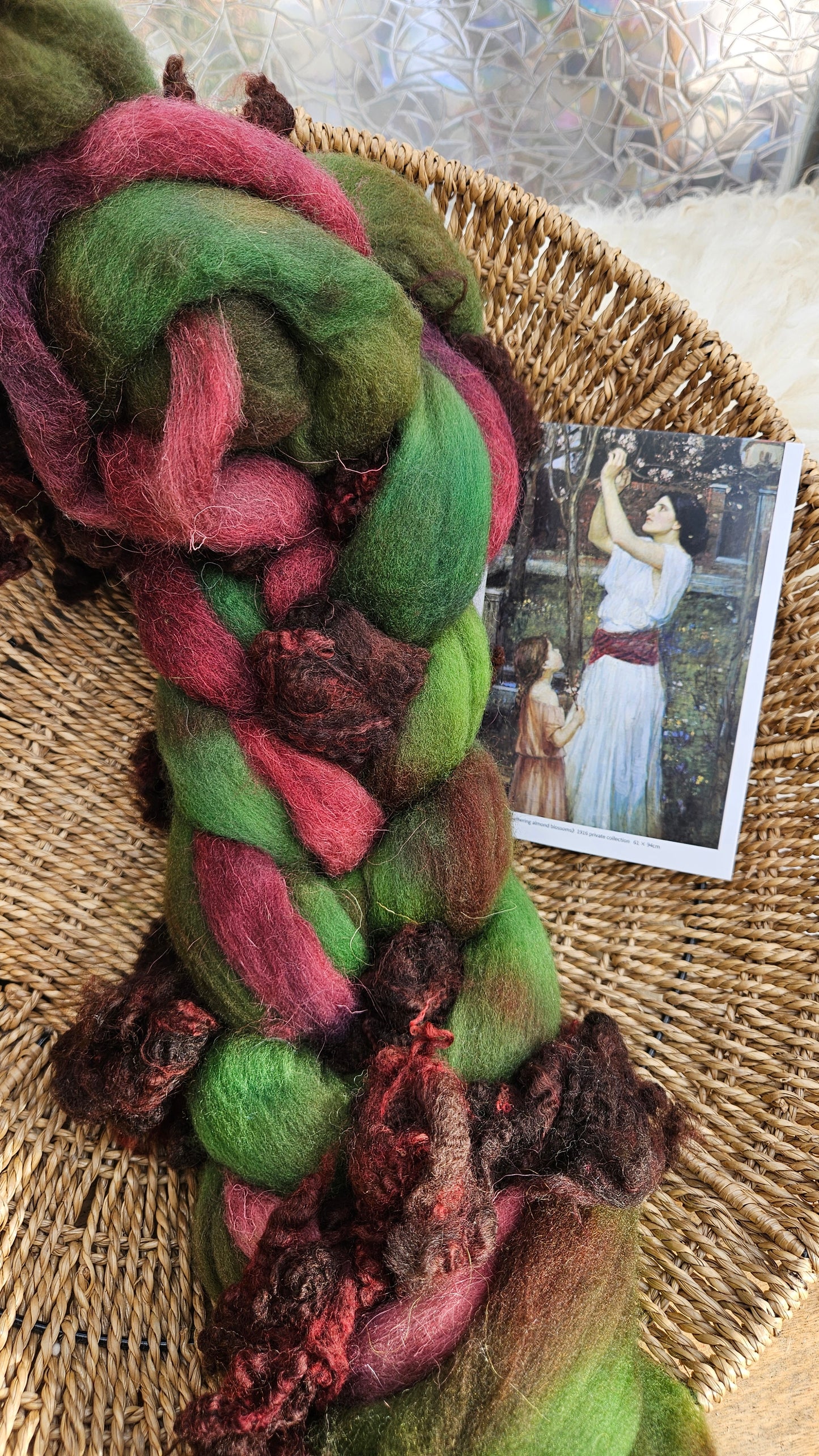 ART ROVING - hand-dyed Polwarth Churro BFL - Waterhouse Gathering Almond Blossoms Collection 101 - 4.3 oz
