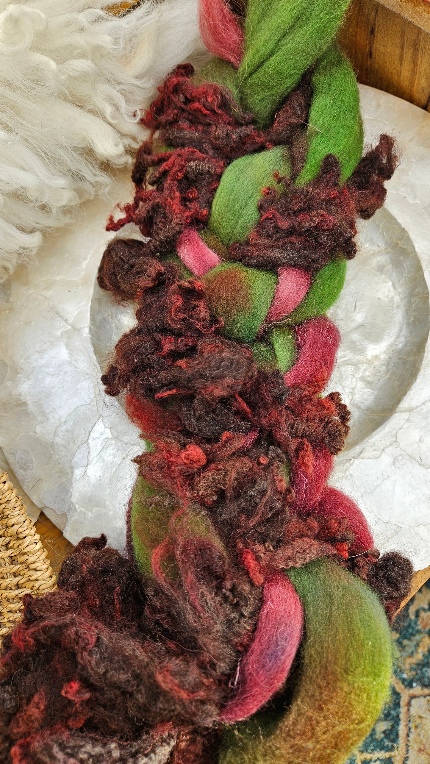 ART ROVING - hand-dyed Polwarth Churro BFL - Waterhouse Gathering Almond Blossoms Collection 101 - 4.3 oz