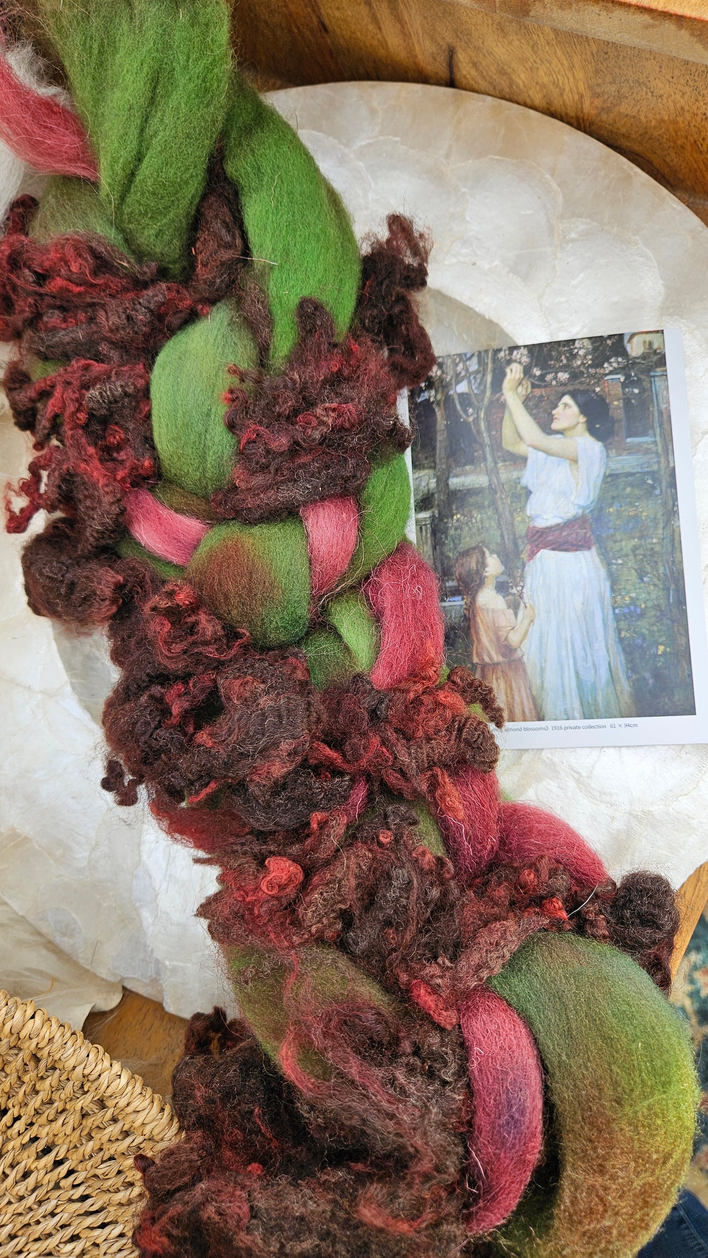 ART ROVING - hand-dyed Polwarth Churro BFL - Waterhouse Gathering Almond Blossoms Collection 101 - 4.3 oz