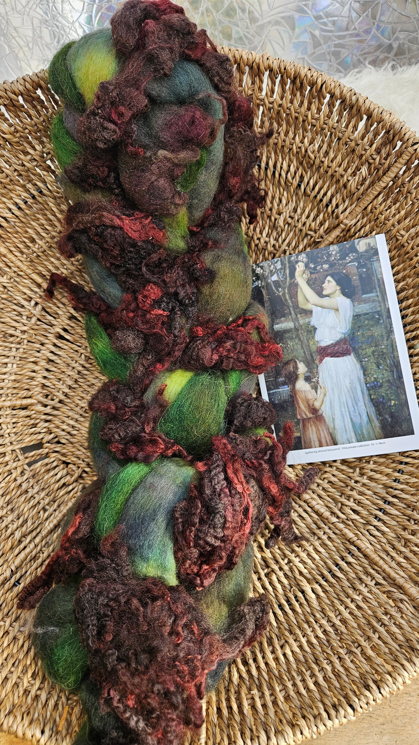 ART ROVING - hand-dyed Polwarth Churro BFL - Waterhouse Gathering Almond Blossoms Collection 102 - 4.0 oz