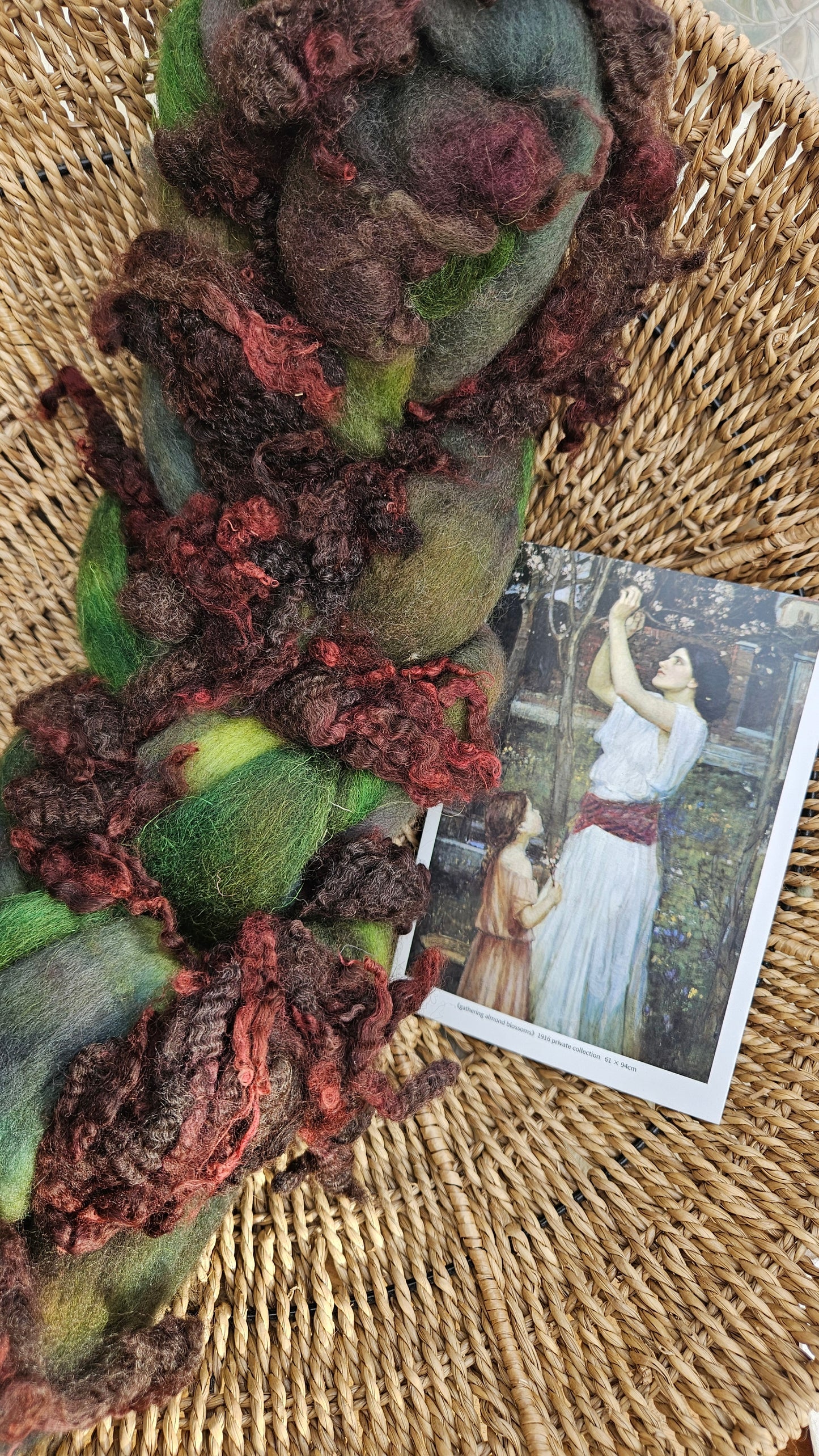 ART ROVING - hand-dyed Polwarth Churro BFL - Waterhouse Gathering Almond Blossoms Collection 102 - 4.0 oz