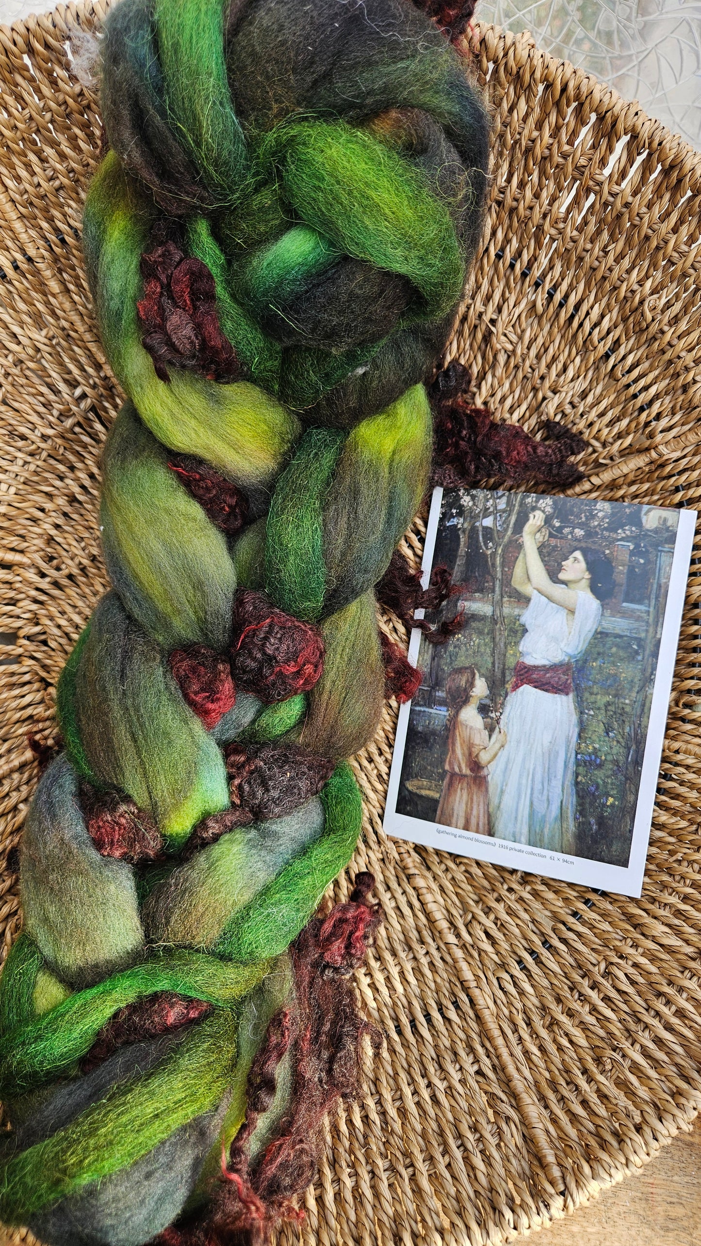 ART ROVING - hand-dyed Polwarth Churro BFL - Waterhouse Gathering Almond Blossoms Collection 102 - 4.0 oz