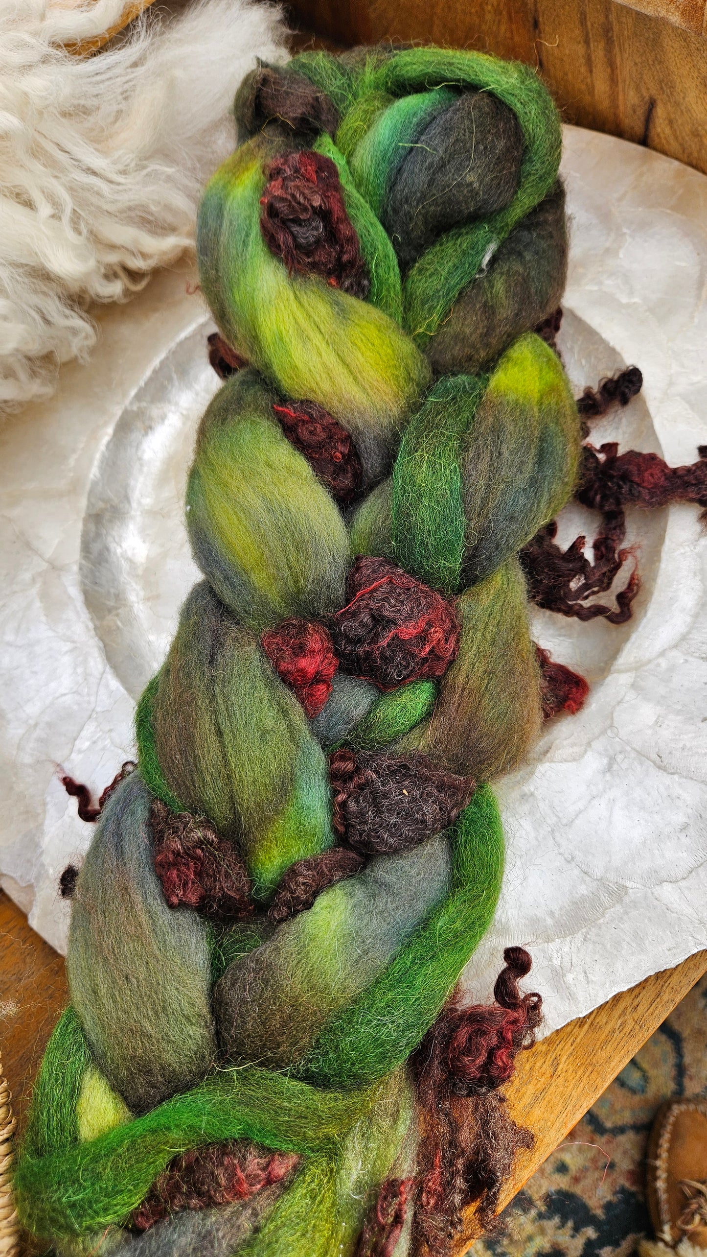 ART ROVING - hand-dyed Polwarth Churro BFL - Waterhouse Gathering Almond Blossoms Collection 102 - 4.0 oz
