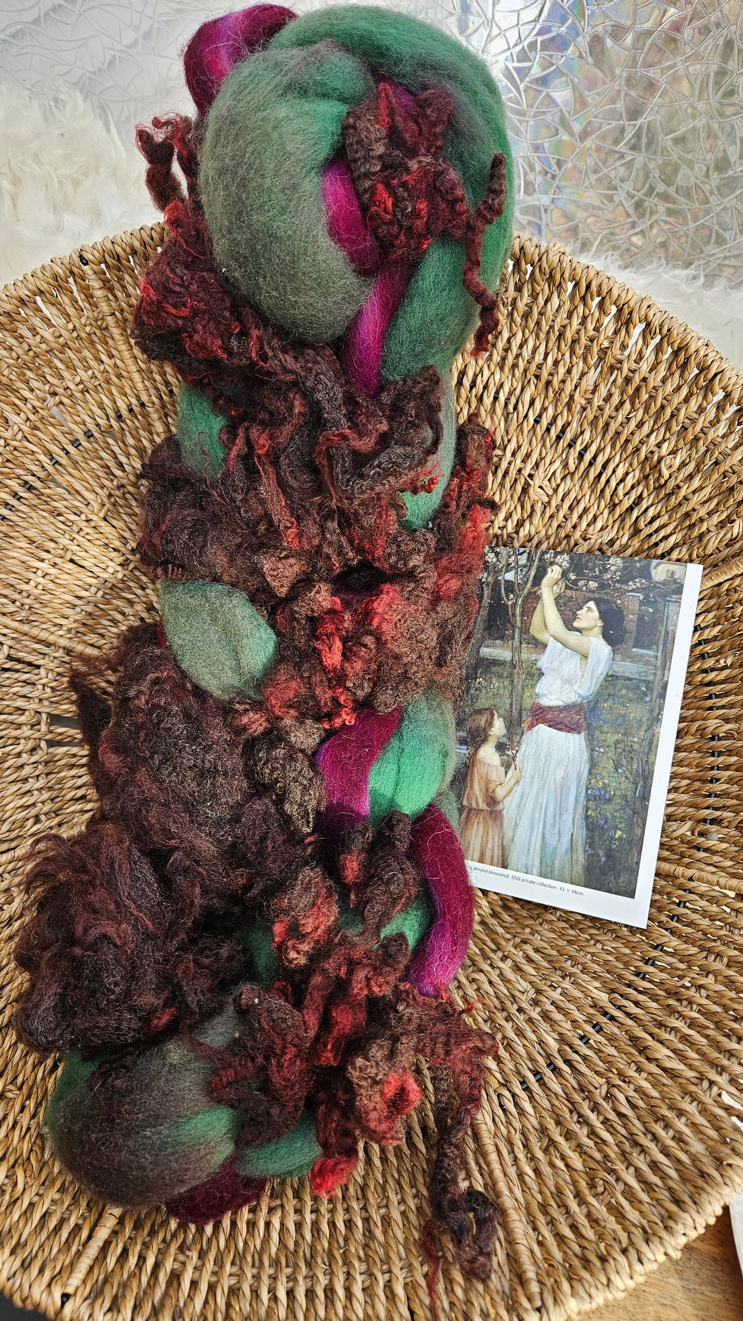 ART ROVING - hand-dyed Polwarth Churro BFL - Waterhouse Gathering Almond Blossoms Collection 104 - 4.6 oz