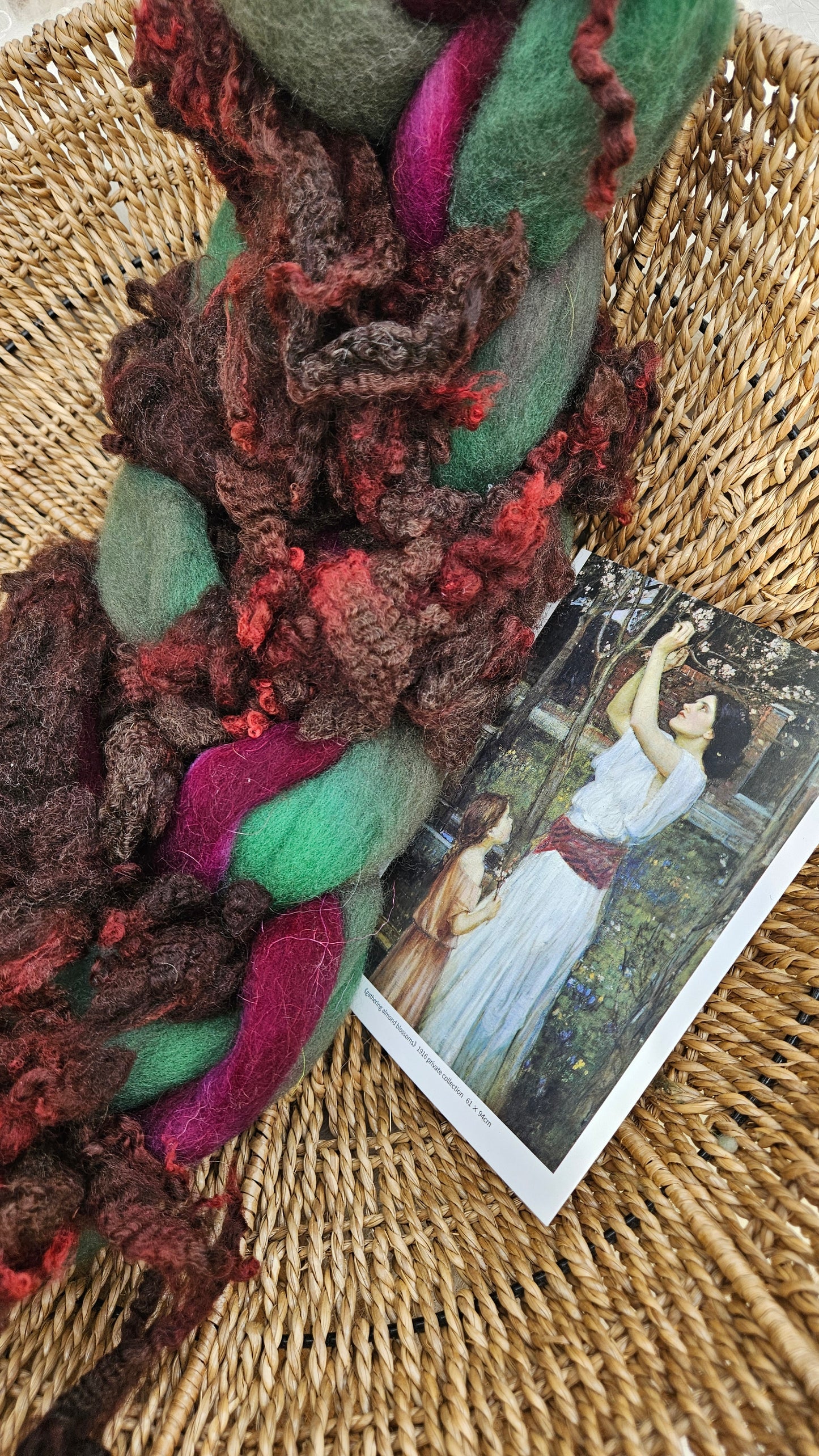 ART ROVING - hand-dyed Polwarth Churro BFL - Waterhouse Gathering Almond Blossoms Collection 104 - 4.6 oz