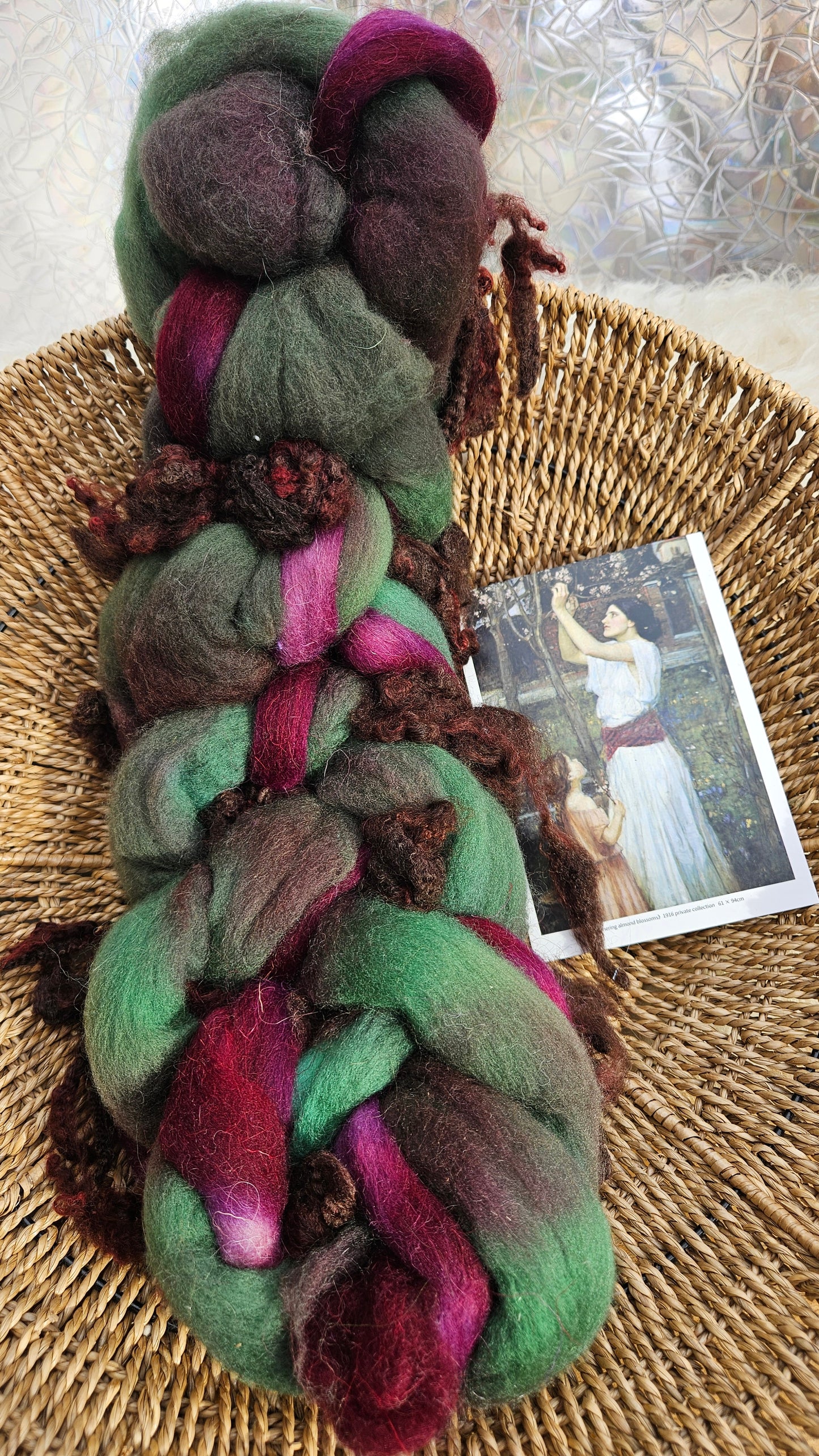 ART ROVING - hand-dyed Polwarth Churro BFL - Waterhouse Gathering Almond Blossoms Collection 104 - 4.6 oz