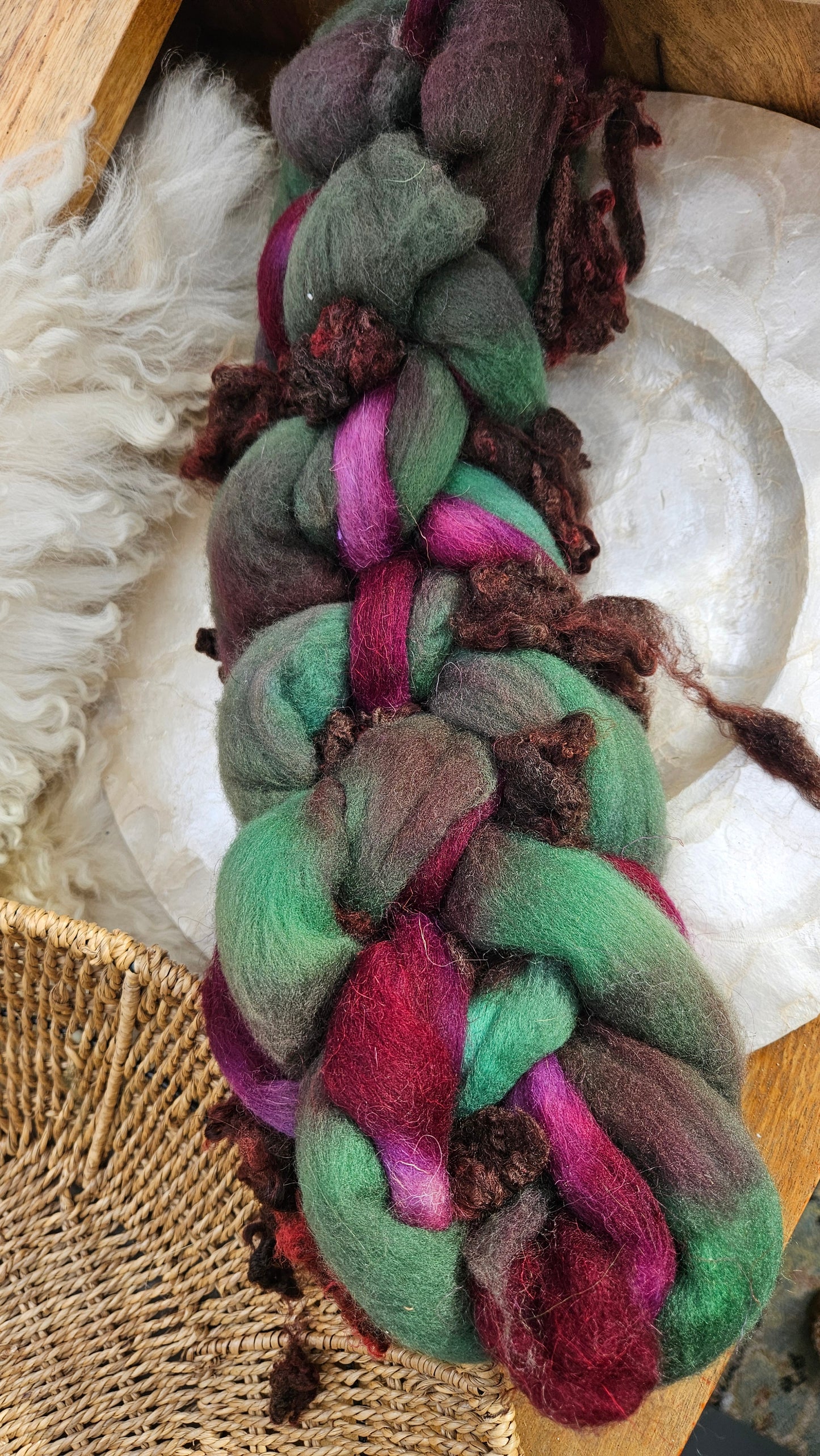 ART ROVING - hand-dyed Polwarth Churro BFL - Waterhouse Gathering Almond Blossoms Collection 104 - 4.6 oz