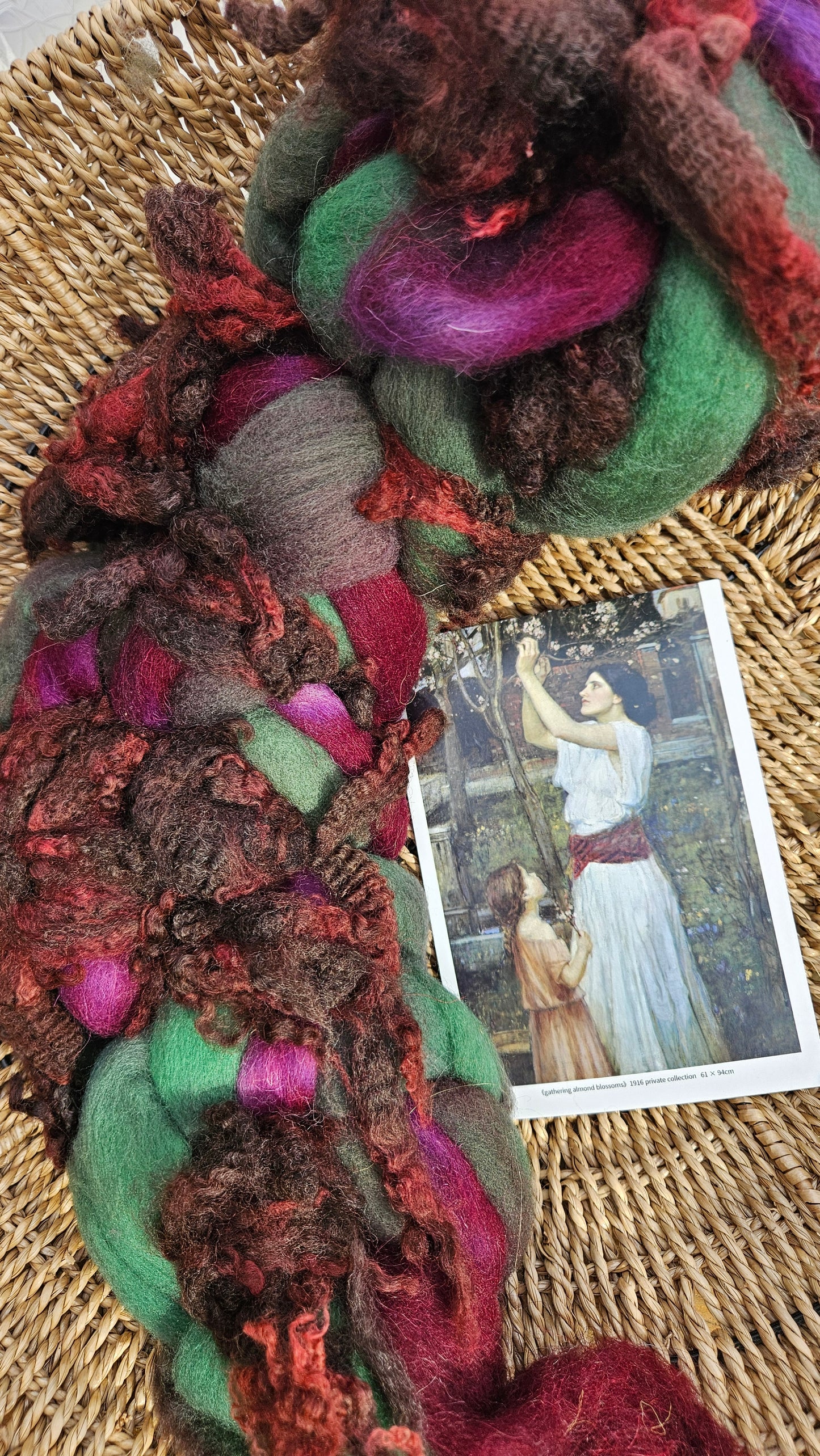 ART ROVING - hand-dyed Polwarth Churro BFL - Waterhouse Gathering Almond Blossoms Collection 106 - 4.0 oz