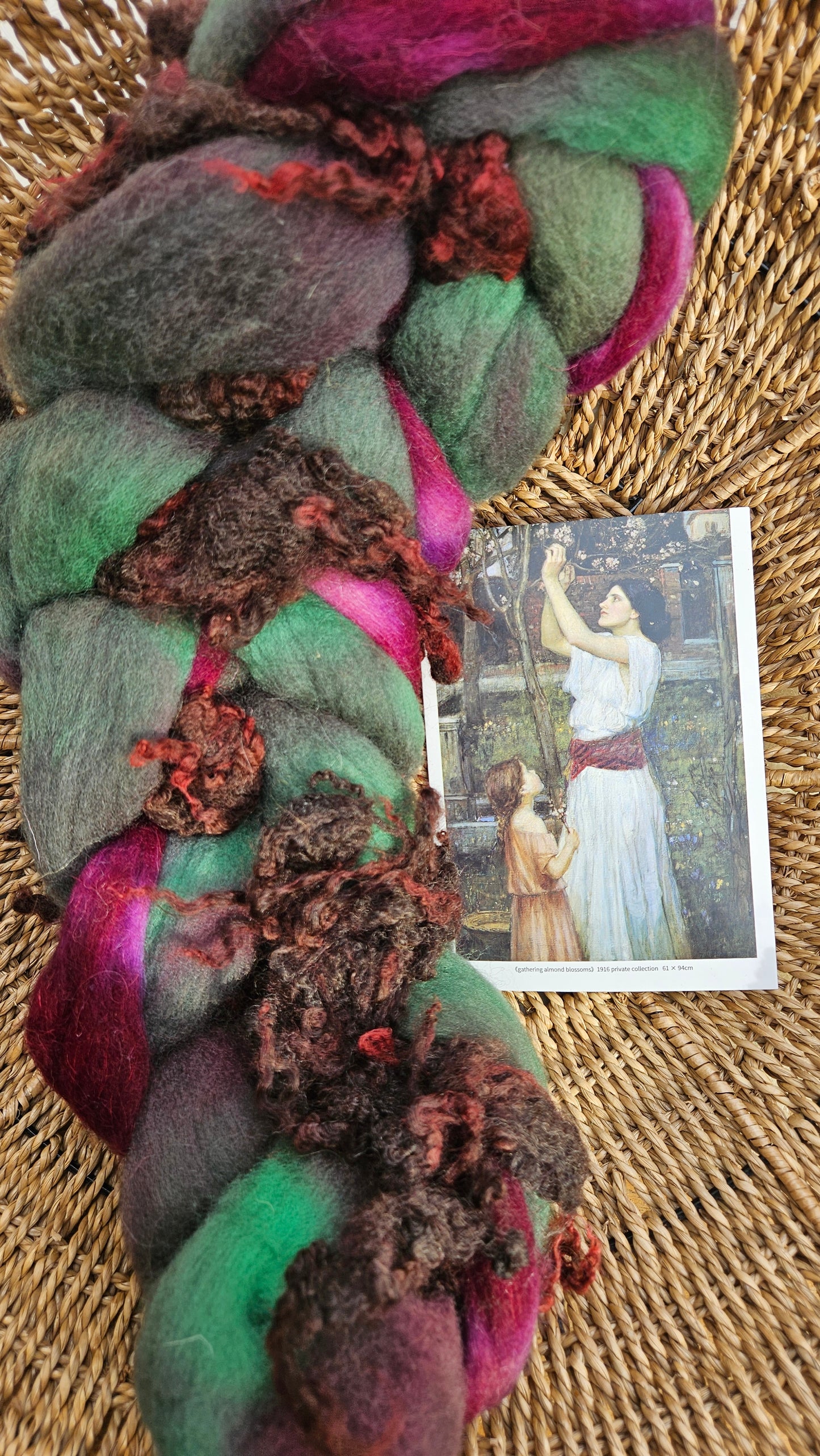 ART ROVING - hand-dyed Polwarth Churro BFL - Waterhouse Gathering Almond Blossoms Collection 106 - 4.0 oz